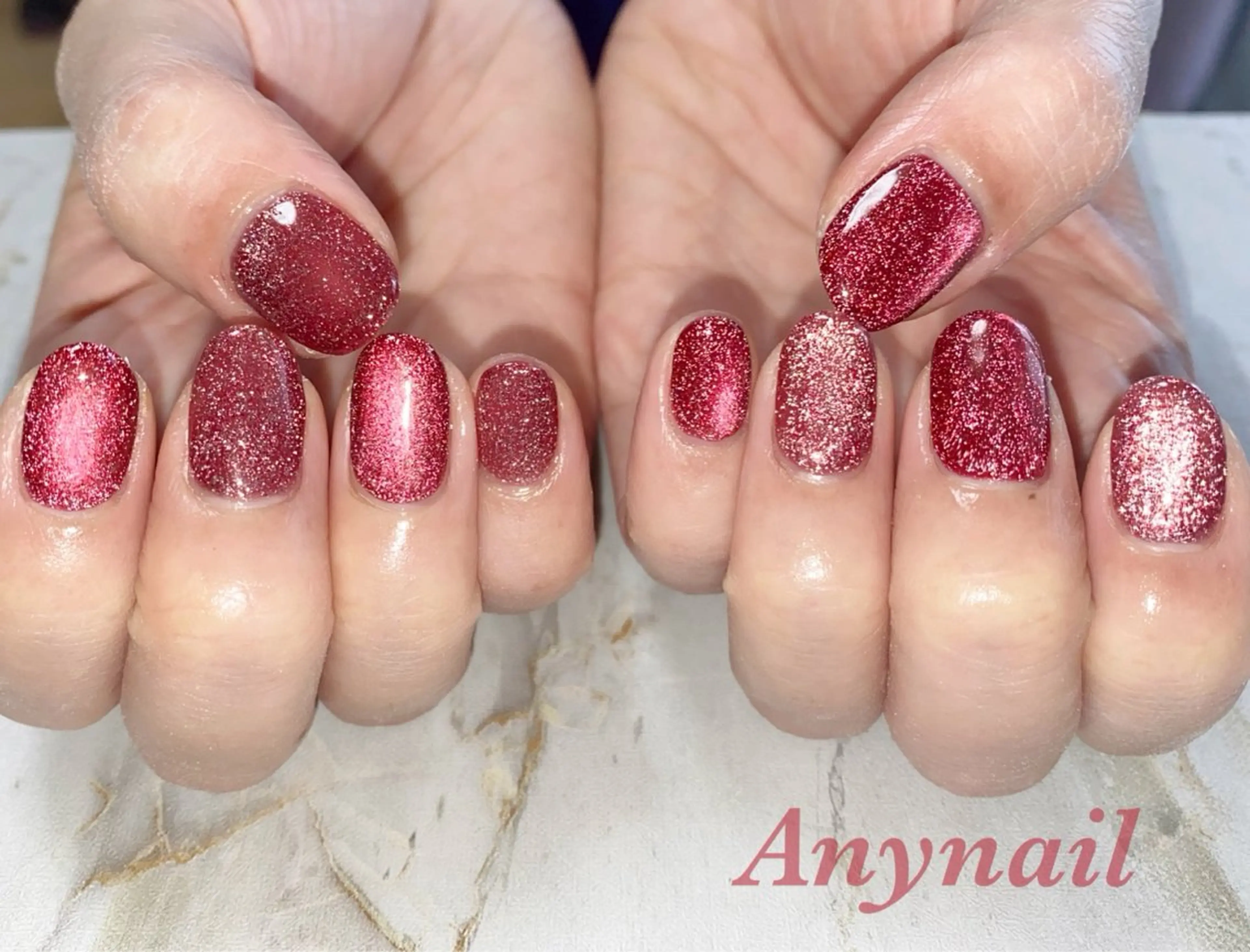 ネイル ブルー フラッシュネイル ジェルネイル マグネットネイル ワンカラーネイル ハンドネイル 岩澤 恵子のネイルデザイン