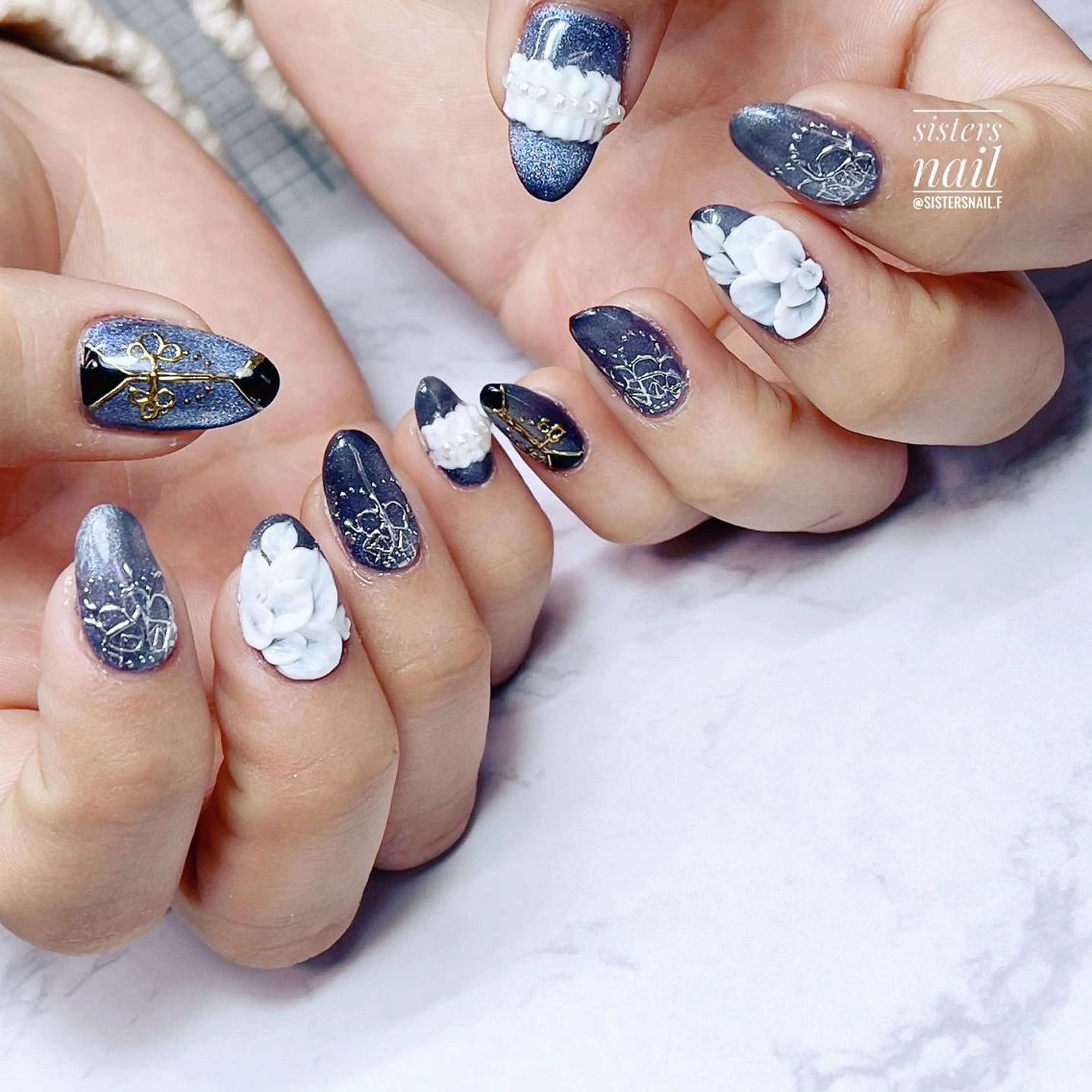 ネイル アートネイル フラワーネイル レース マグネットネイル sisters nail.fのネイルデザイン