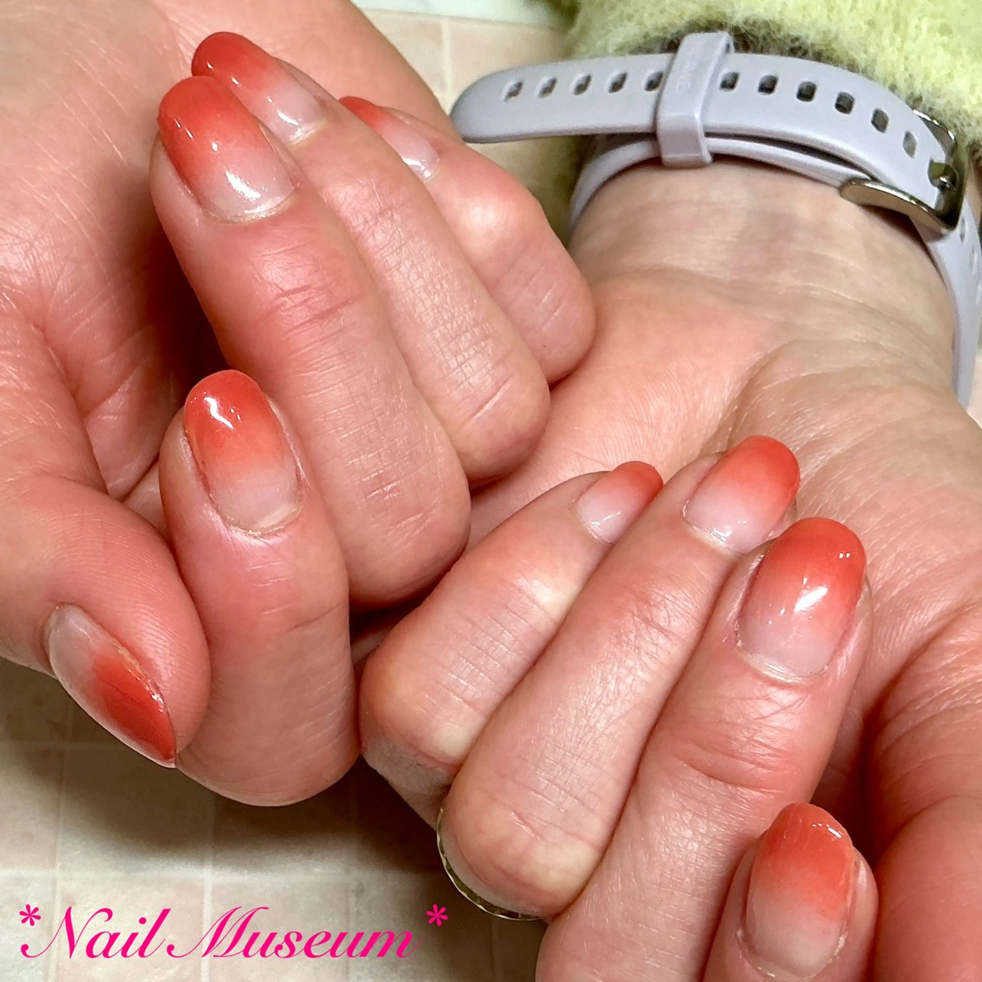 ネイル ブルー ジェルネイル グラデーション オフィスネイル オレンジ ハンドネイル nailmuseum KAMATARIのネイルデザイン