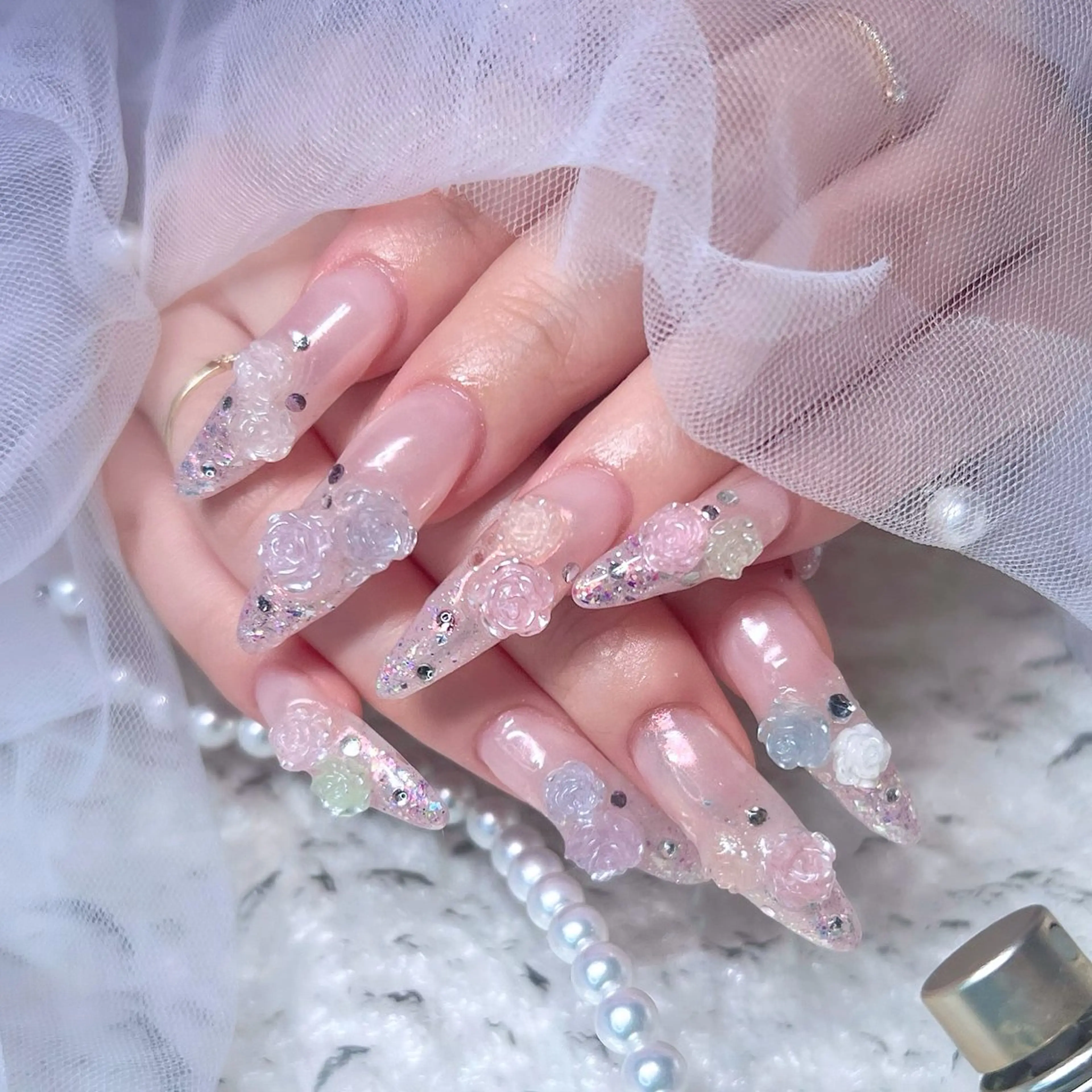 ネイル アートネイル オーロラネイル キラキラネイル ピンク ハンドネイル Noix nailのネイルデザイン