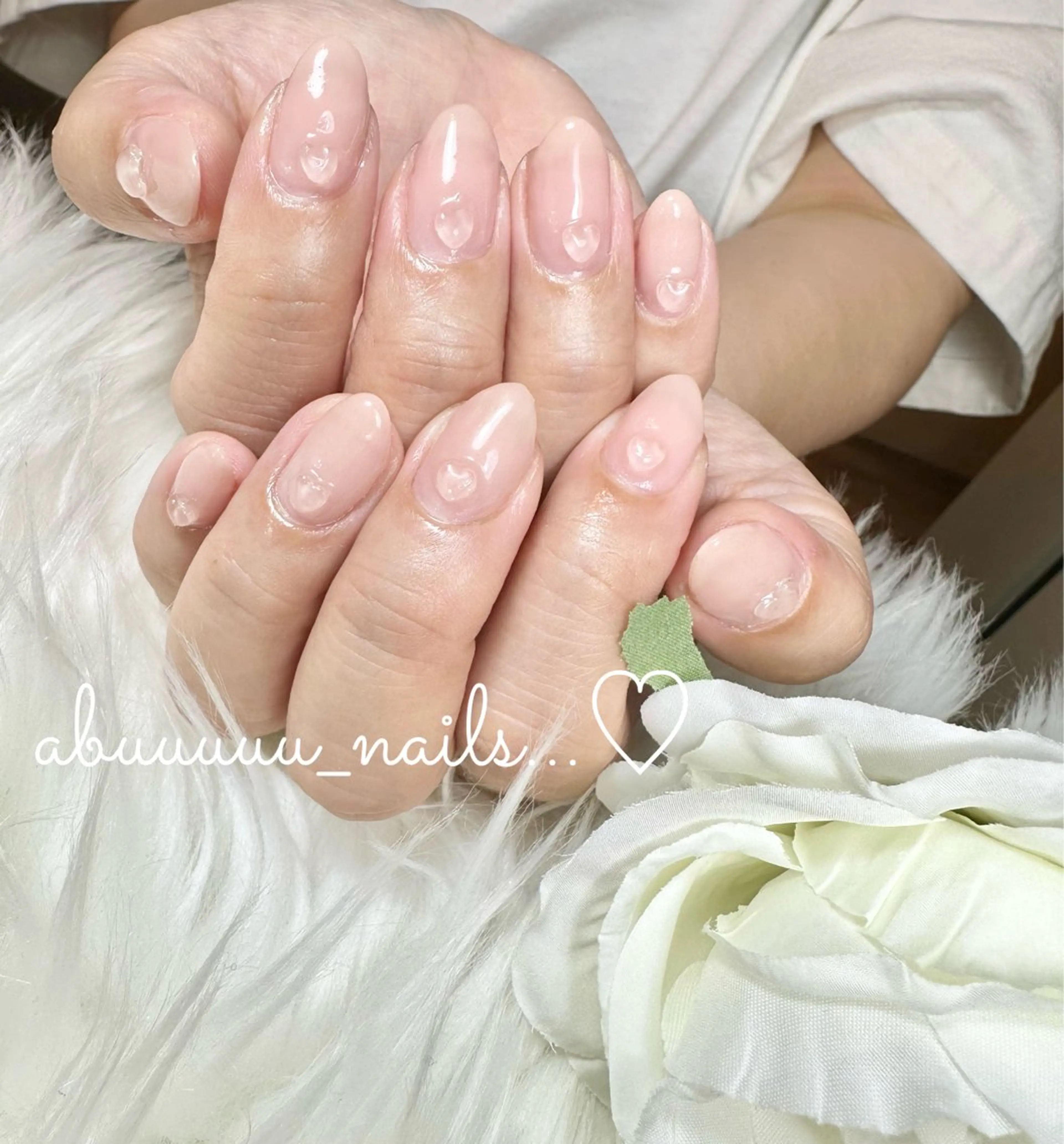 ネイル ハート オフィスネイル シンプルネイル ストーンネイル abuuuuu nailsのネイルデザイン
