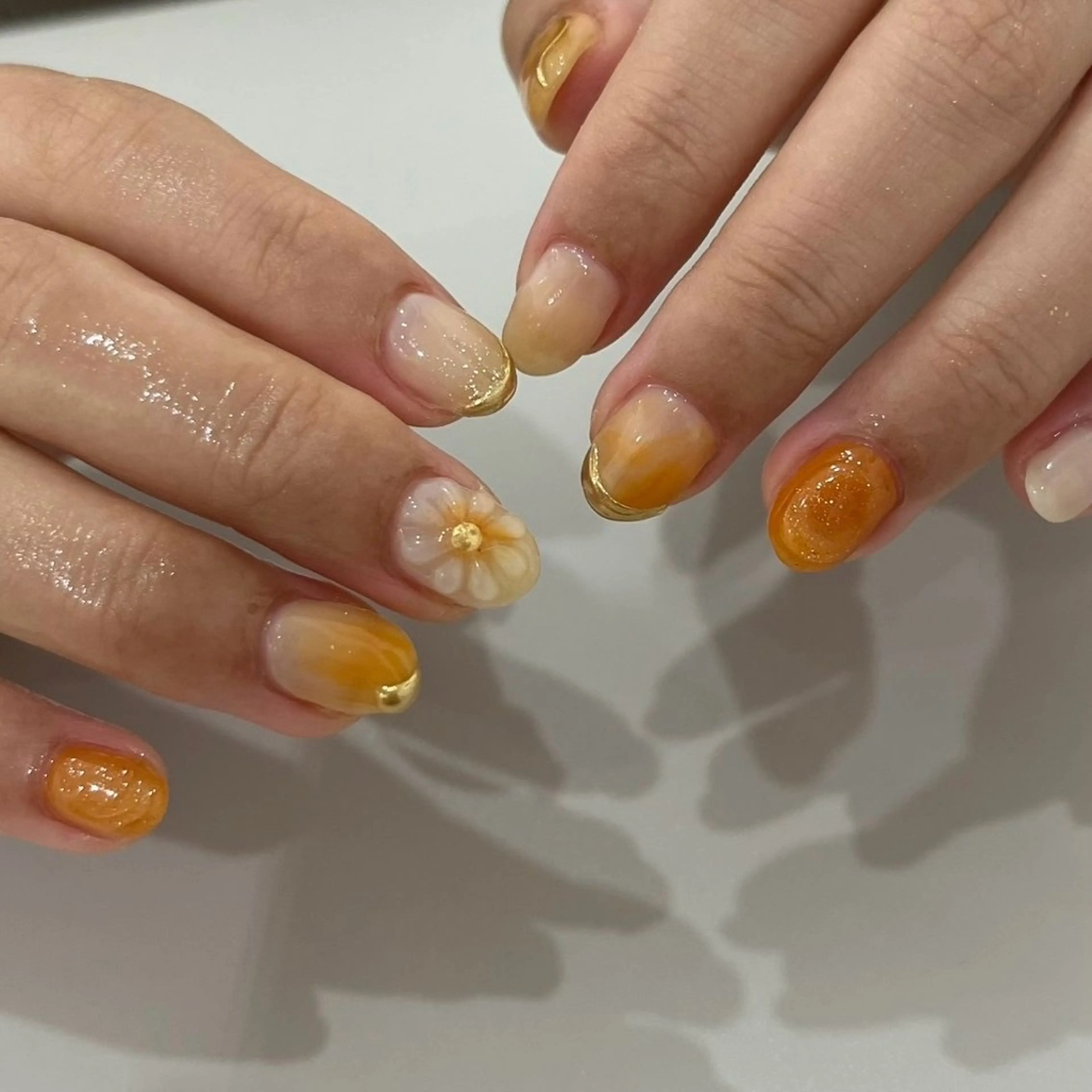 ネイル アートネイル フラワーネイル オレンジ ハンドネイル nail◯ petitnanoのネイルデザイン
