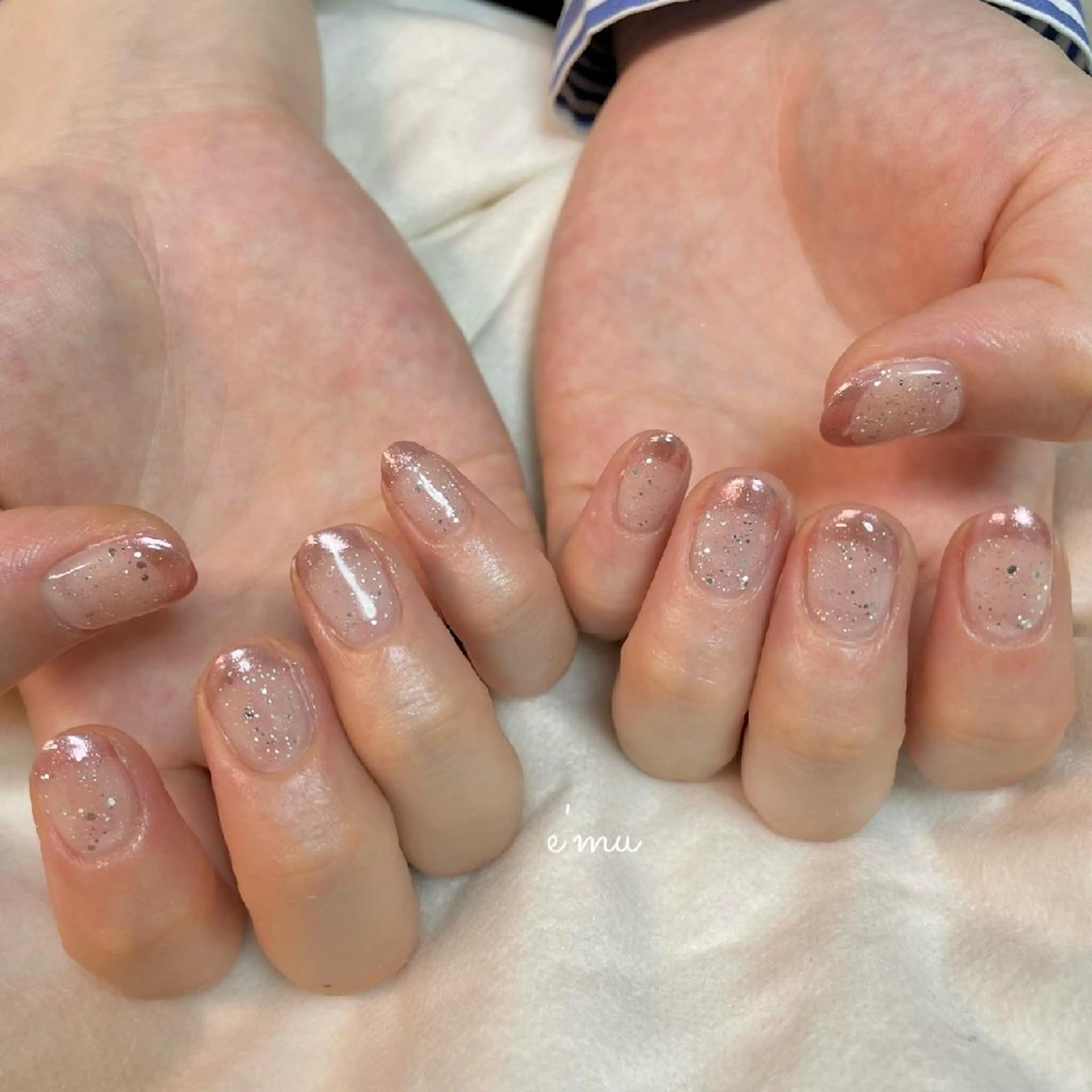 ネイル フレンチネイル ミラーネイル ピンク ハンドネイル nail salon e'mu💐のネイルデザイン