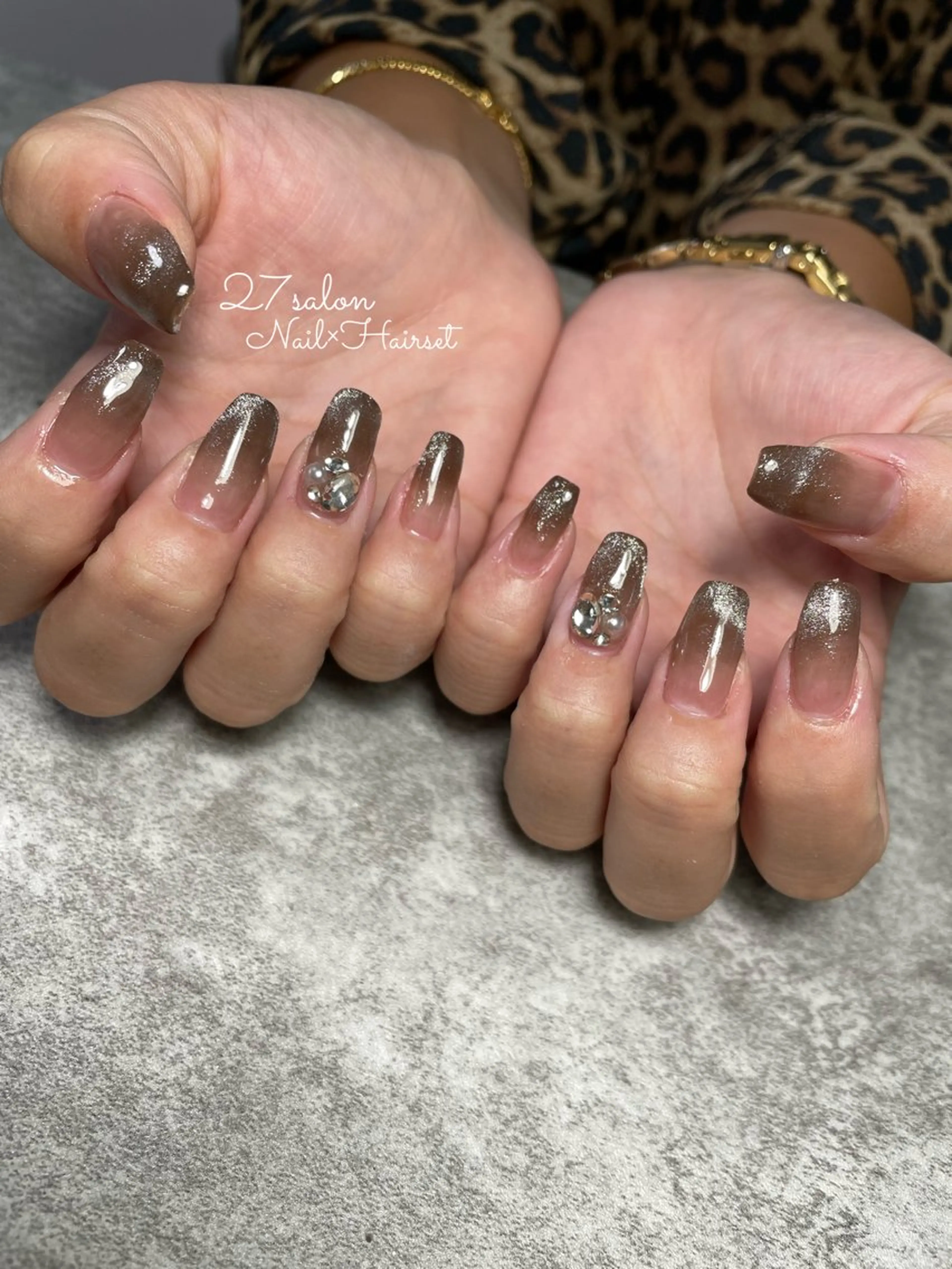 ネイル ブラウン グラデーション マグネットネイル 27salon yuinaのネイルデザイン