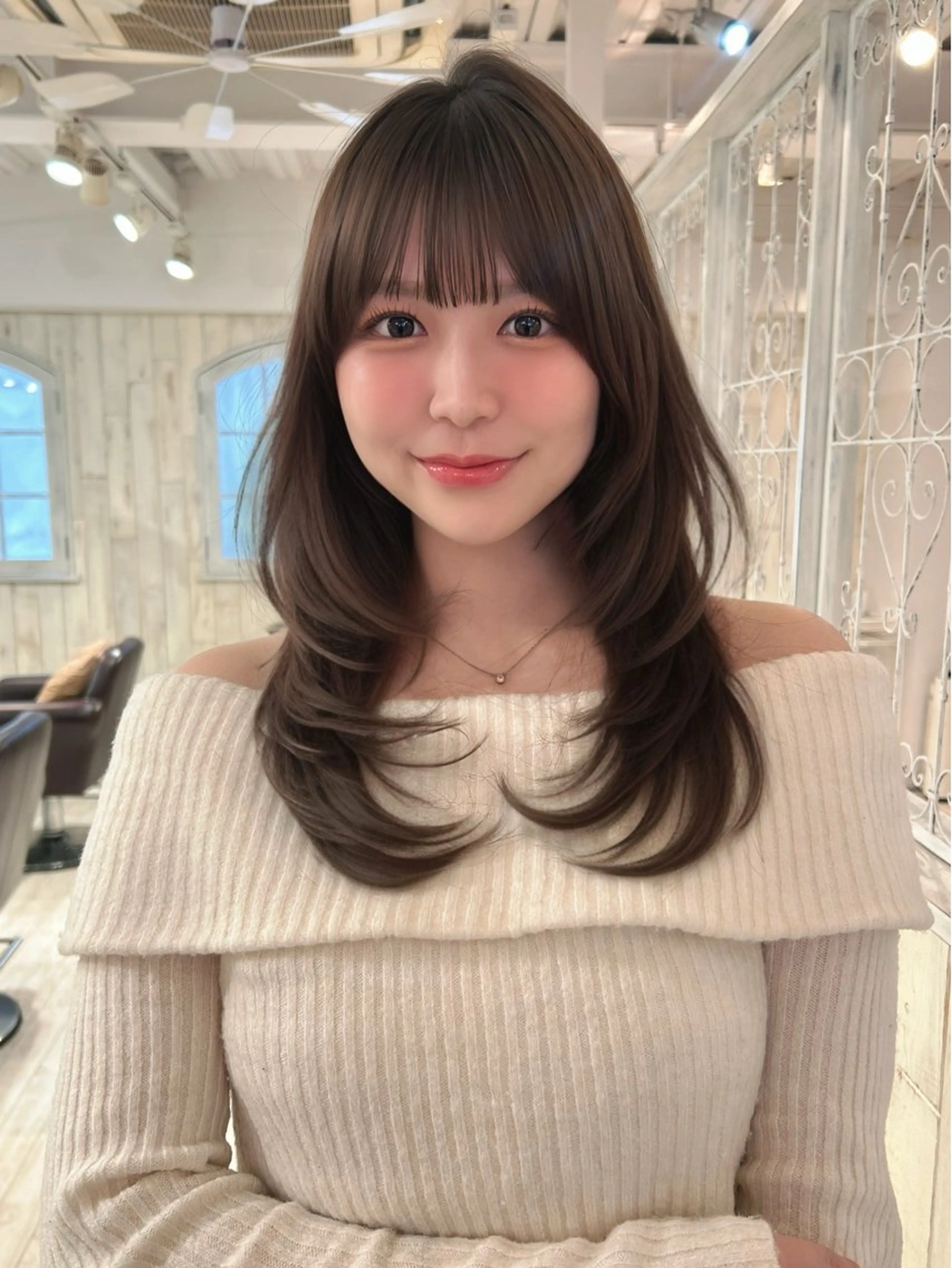 セミロング カラー カット ヘアカラー 【韓国ヘア×透明感 カラー】笹谷 莉未のヘアスタイル