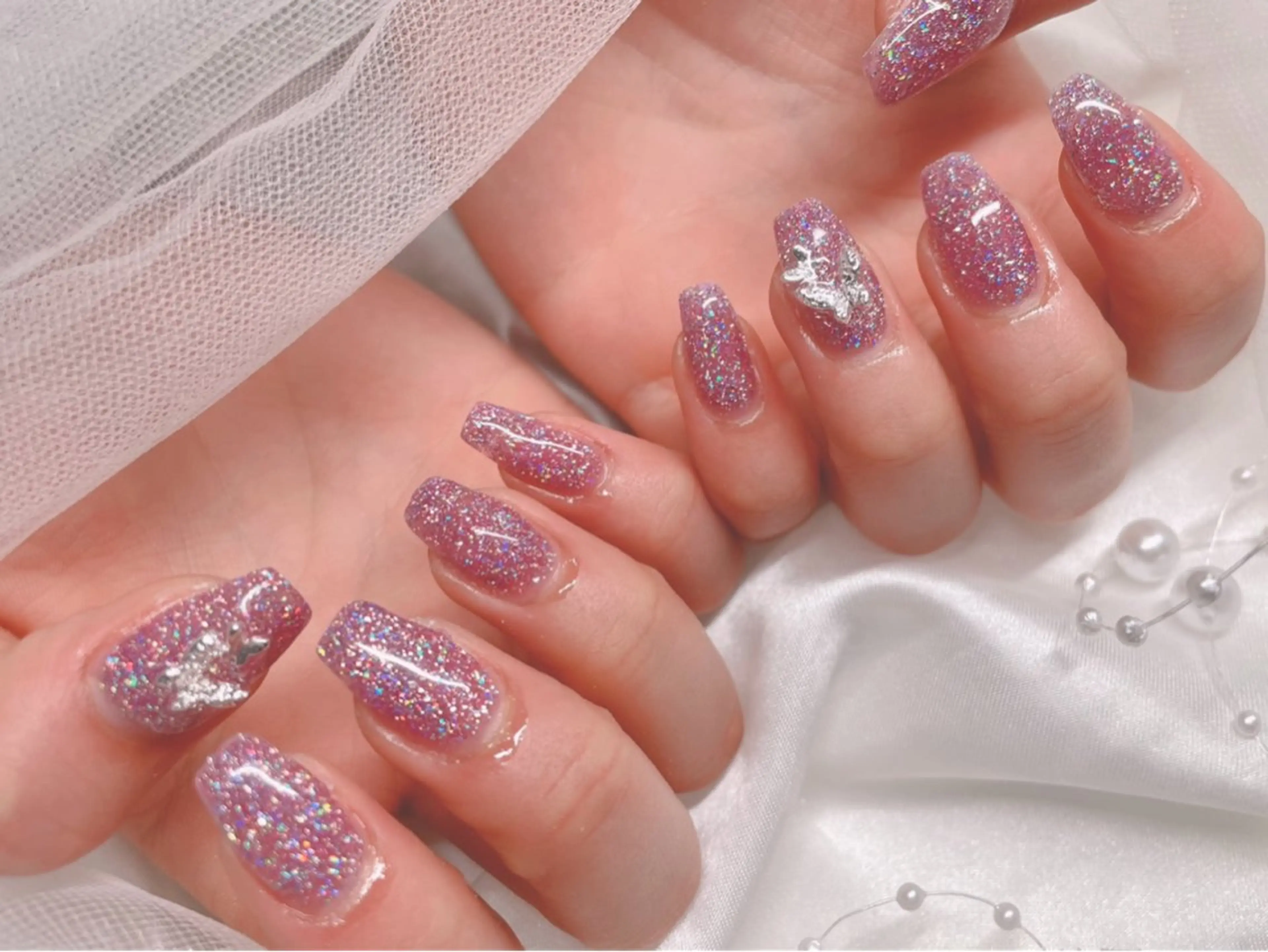 ネイル フラッシュネイル パープル ハンドネイル ゆりか ジョアアンジェ福島のネイルデザイン