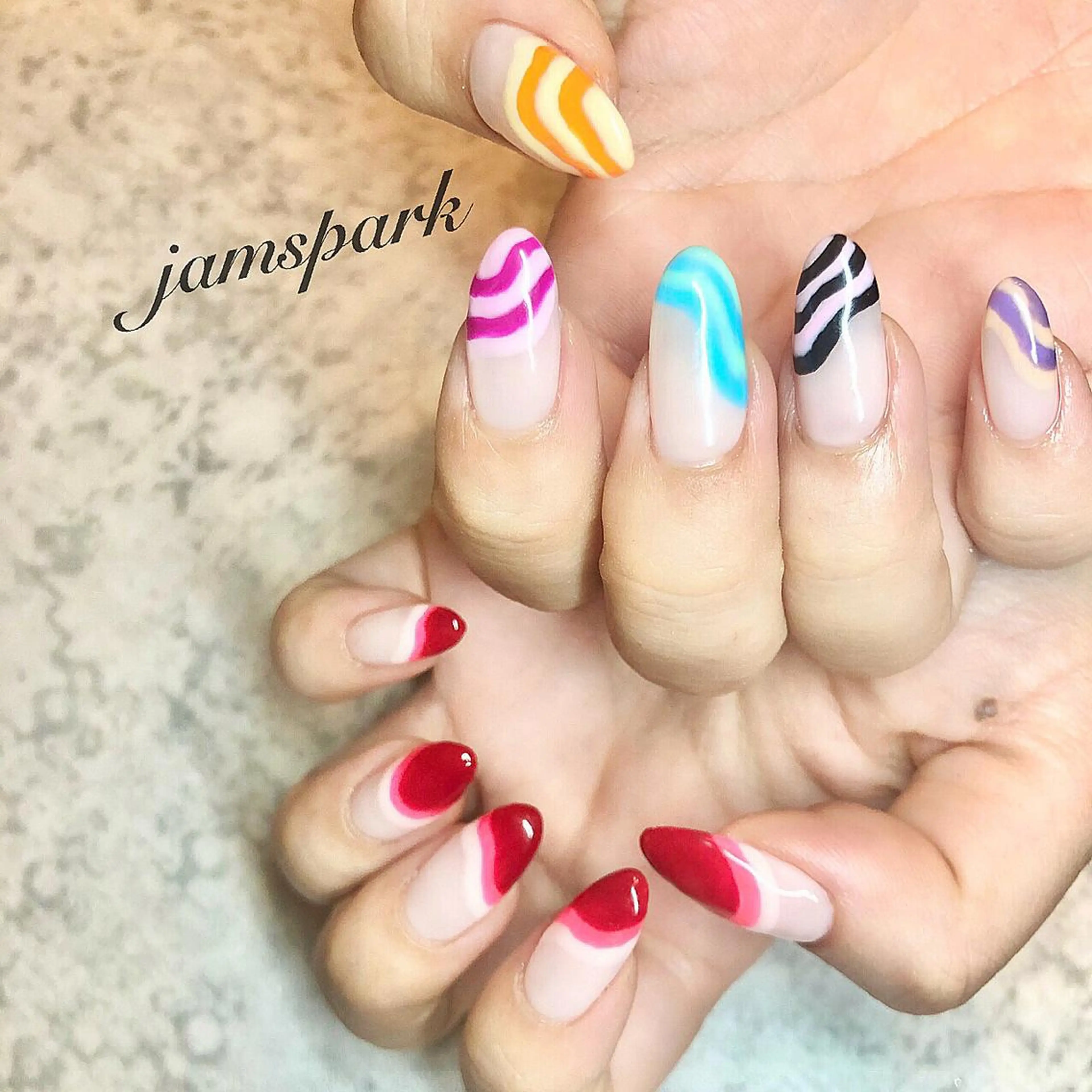 ネイル フレンチネイル ロングネイル ニュアンスネイル ハンドネイル jamspark ✨のネイルデザイン