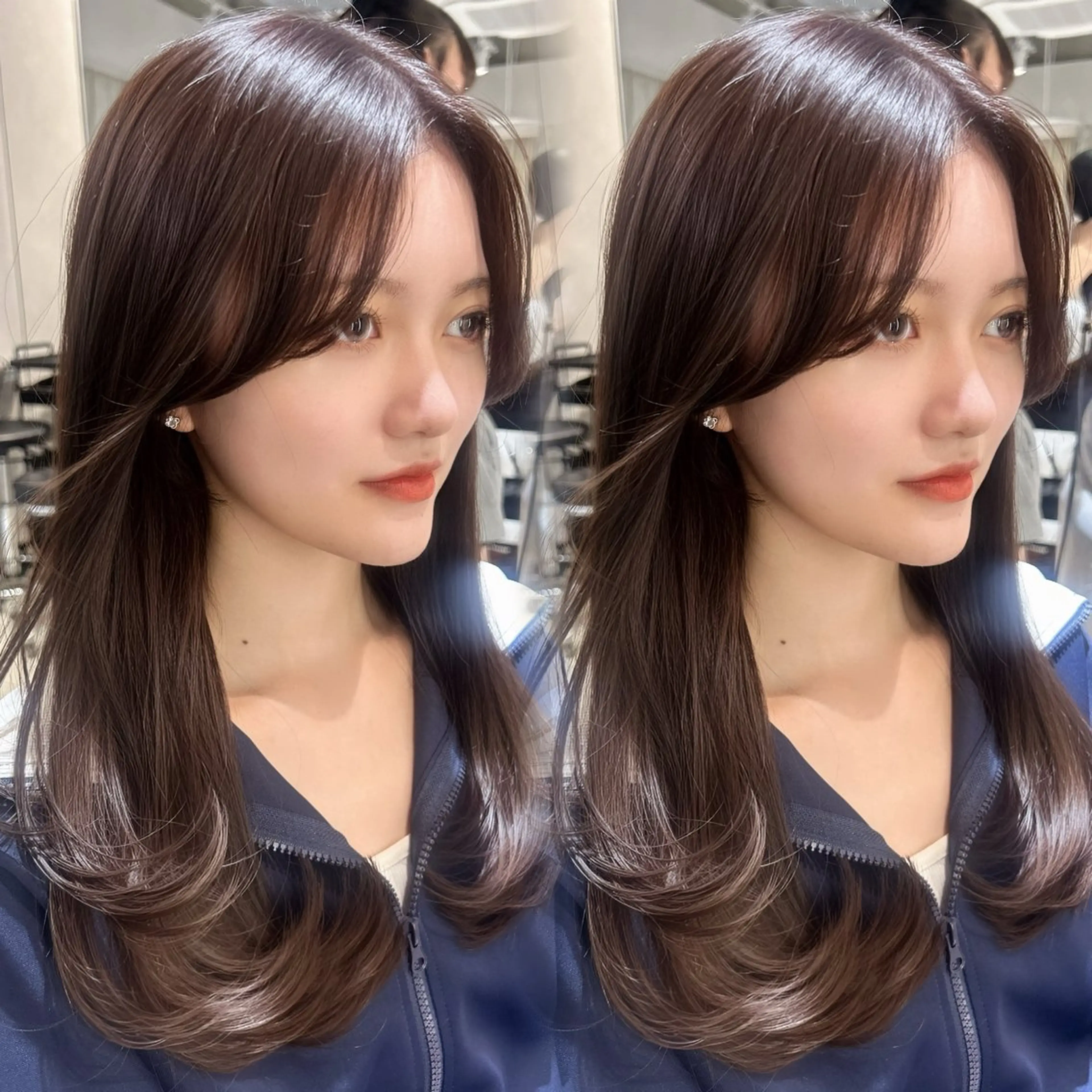 ロング チョコレートブラウン レイヤーカット 韓国レイヤー×髪質 改善︎💕︎あかねのヘアスタイル