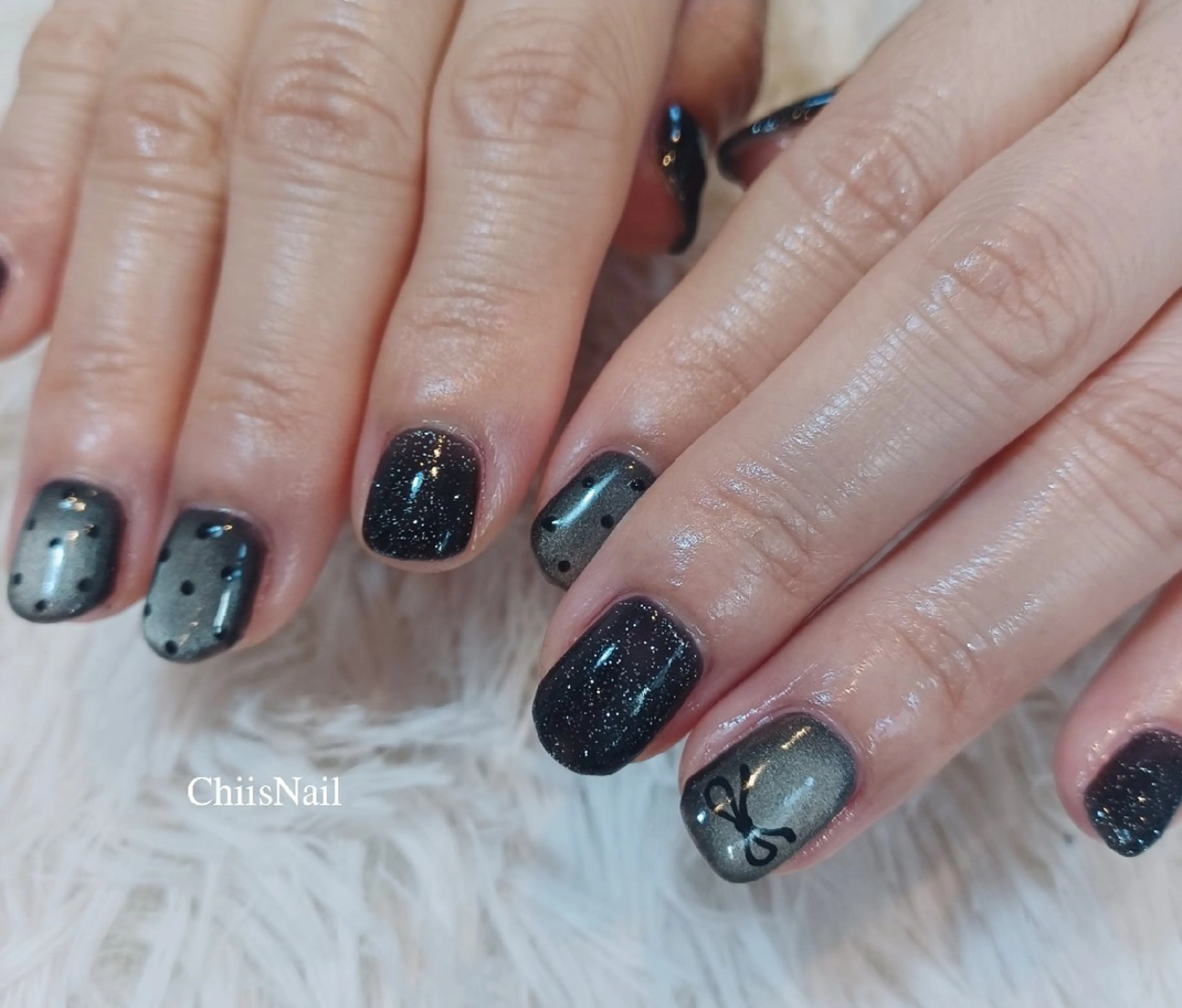 ネイル ドット リボン ハンドネイル ChiisNail チィズネイルのネイルデザイン
