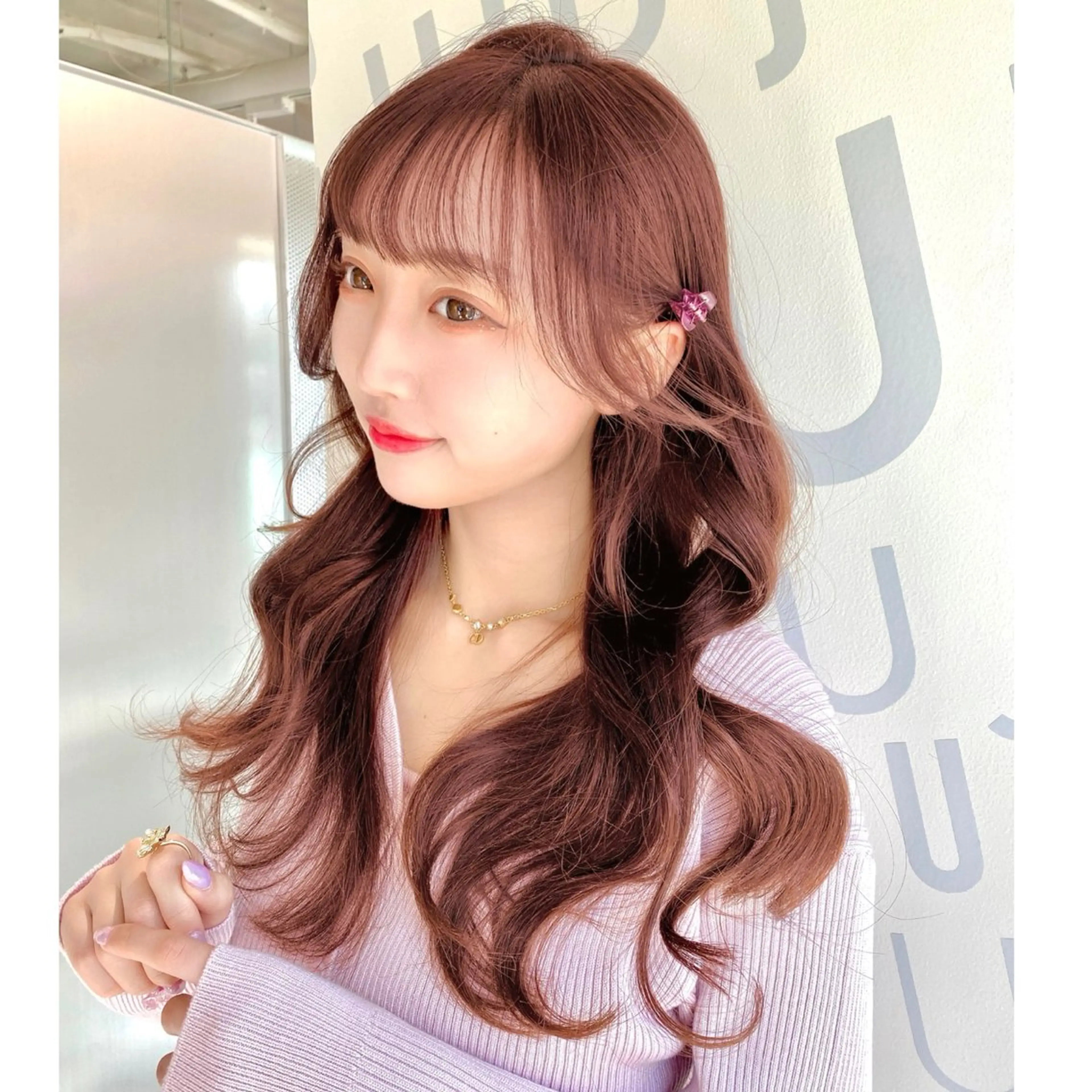 ロング ピンクブラウン カット ヘアカラー 森 隆秀/韓国ヘアのヘアスタイル