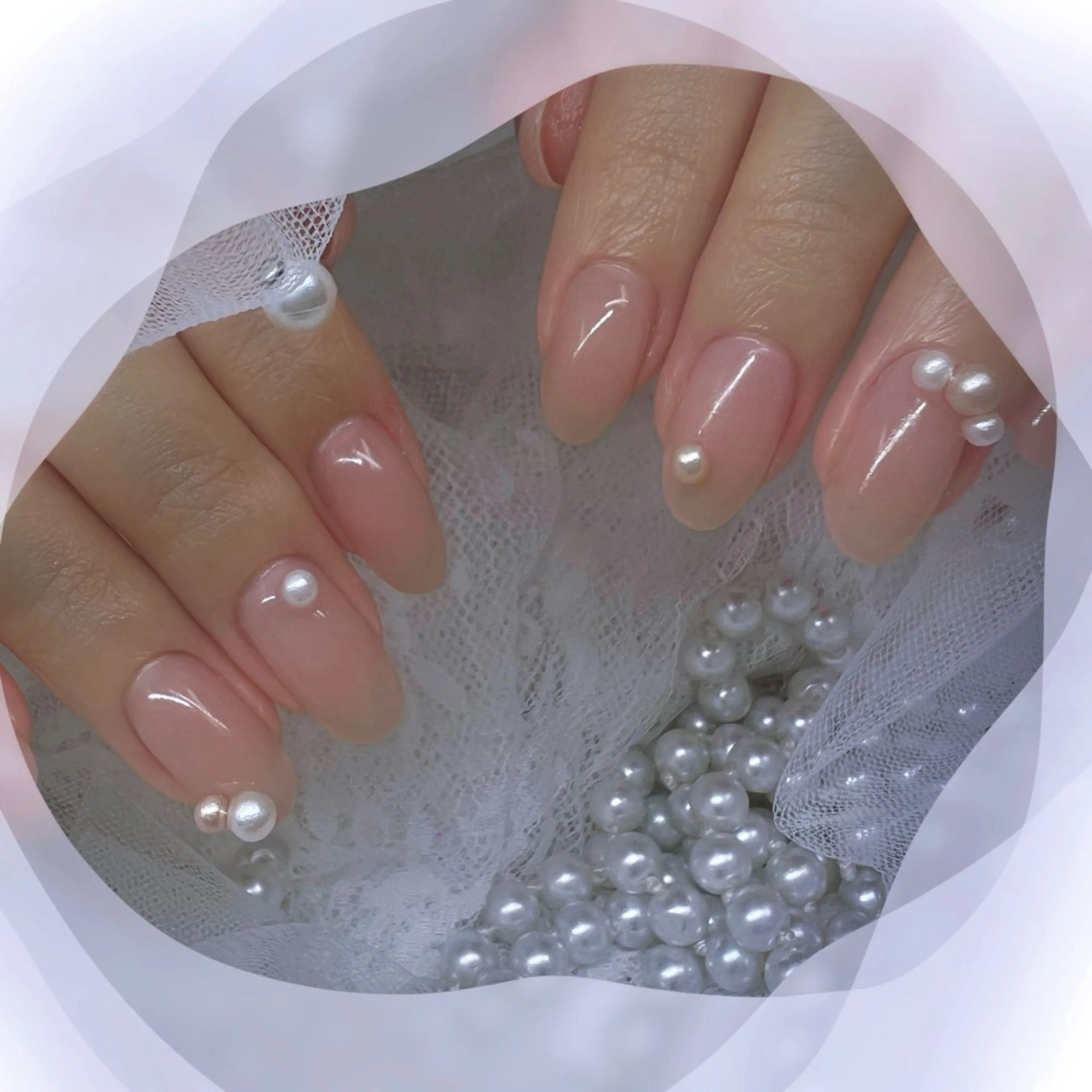 ネイル チークネイル フレンチネイル ガーリー ガラスフレンチ グラデーション ハンドネイル Chill Nailsalonのネイルデザイン