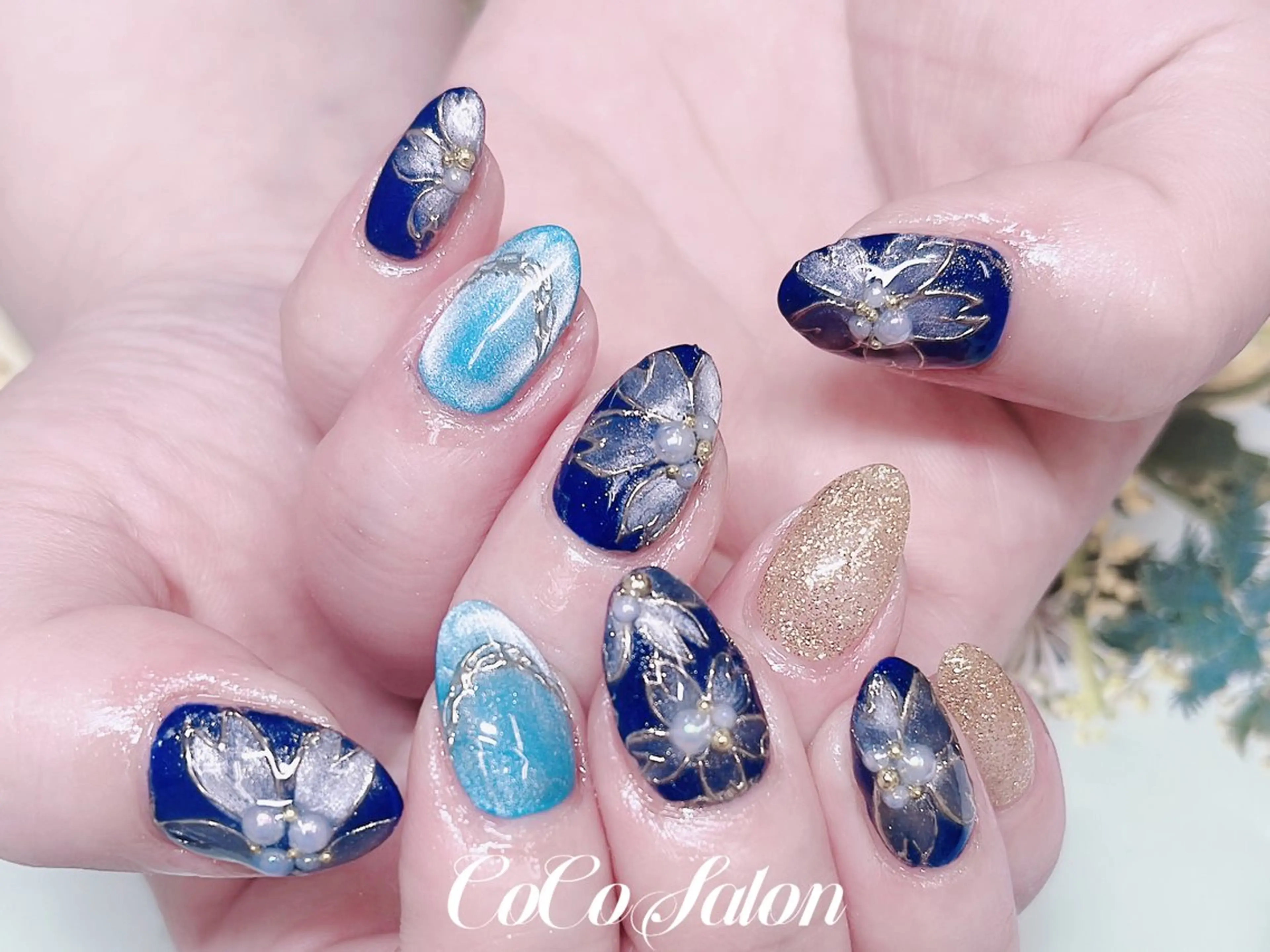 ネイル アートネイル 桜ネイル フラワーネイル ジェルネイル マグネットネイル ハンドネイル CoCoSalon ネイル/まつ毛予約のネイルデザイン