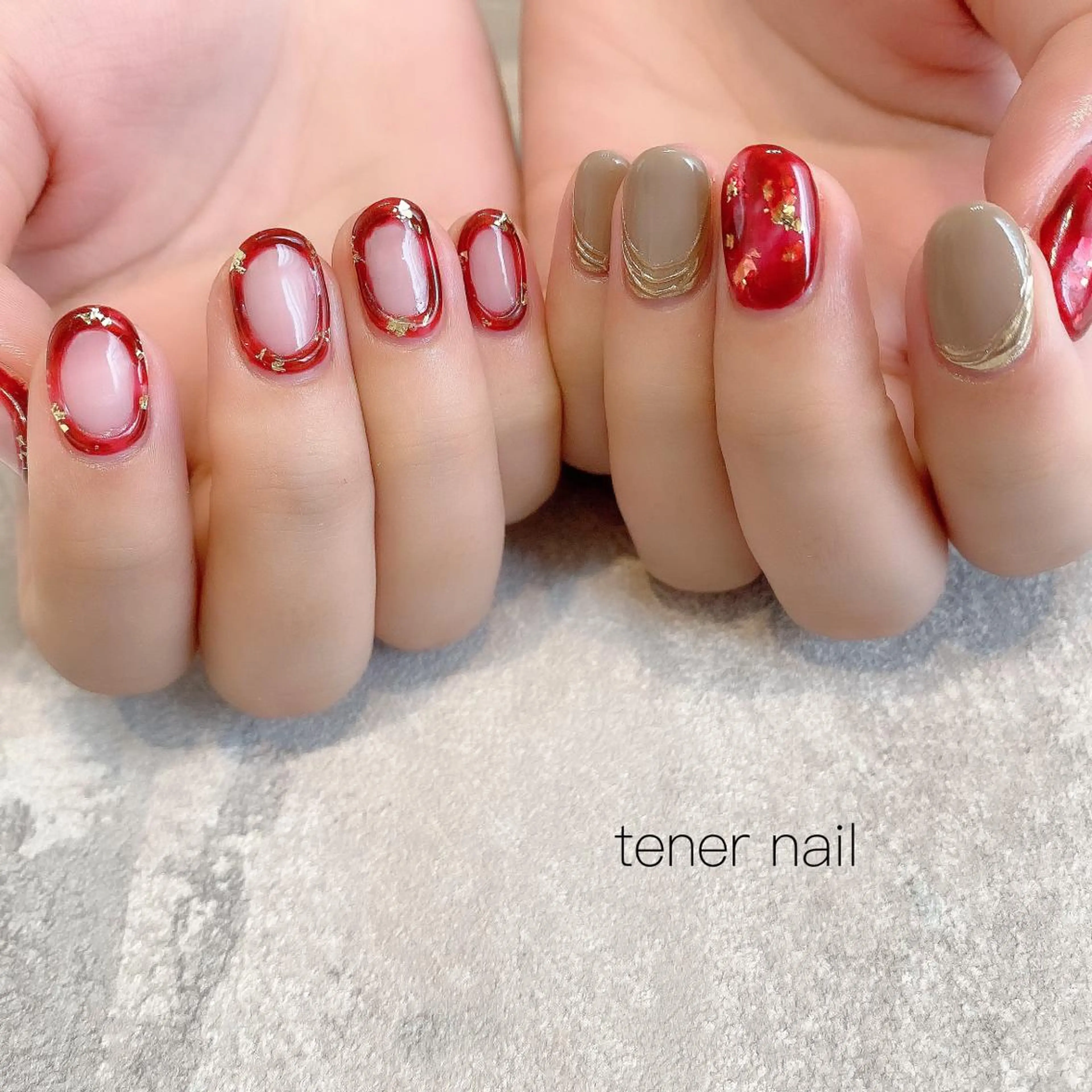 ネイル べっ甲ネイル 赤色 tener  nail  テネルネイル所属・テネルネイル tener nailのネイルデザイン
