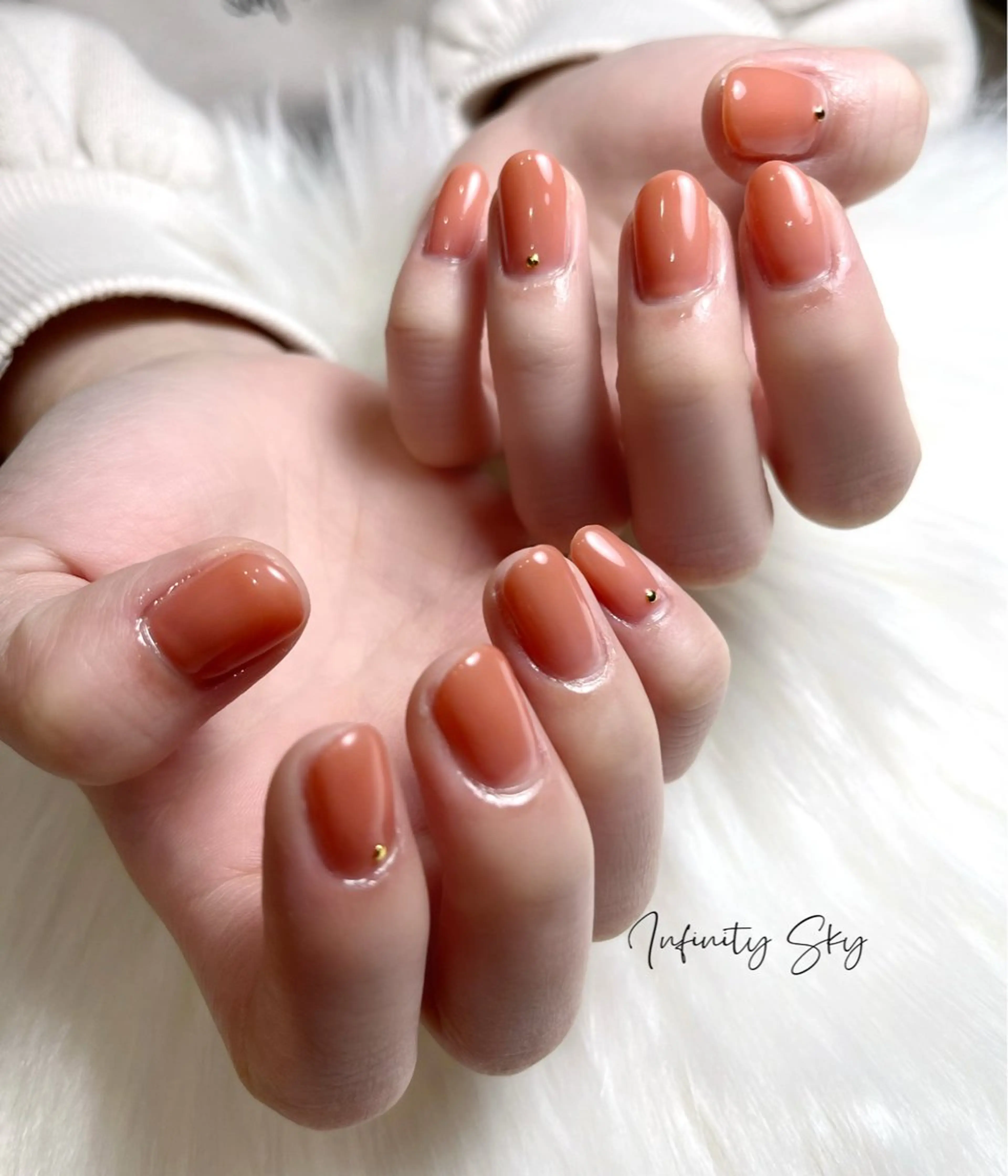 ネイル オレンジ 春ネイル ハンドネイル infinity skyのネイルデザイン