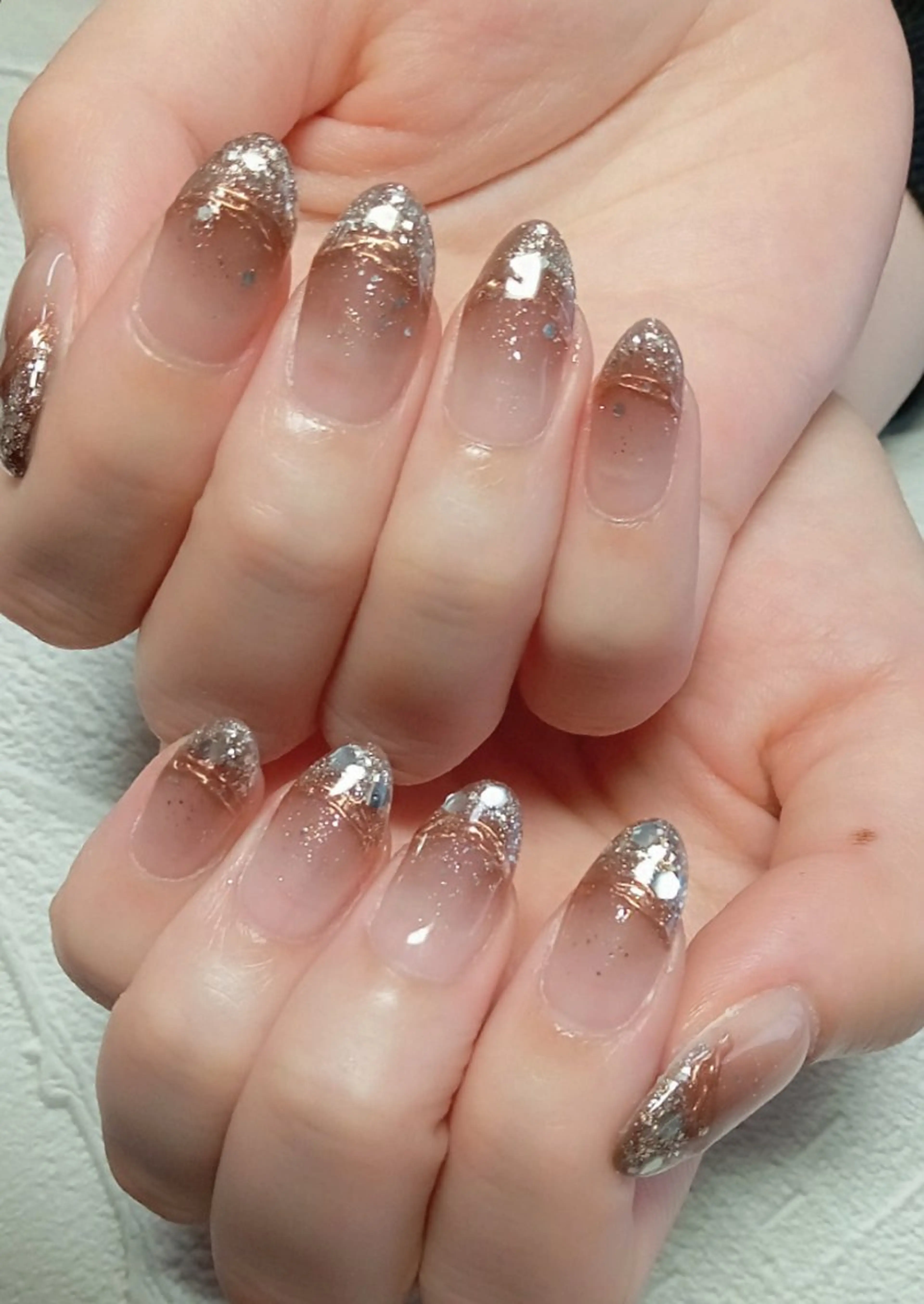 ネイル アートネイル フレンチネイル ジェルネイル ガラスフレンチ グラデーション ハンドネイル flure de neige yukiのネイルデザイン