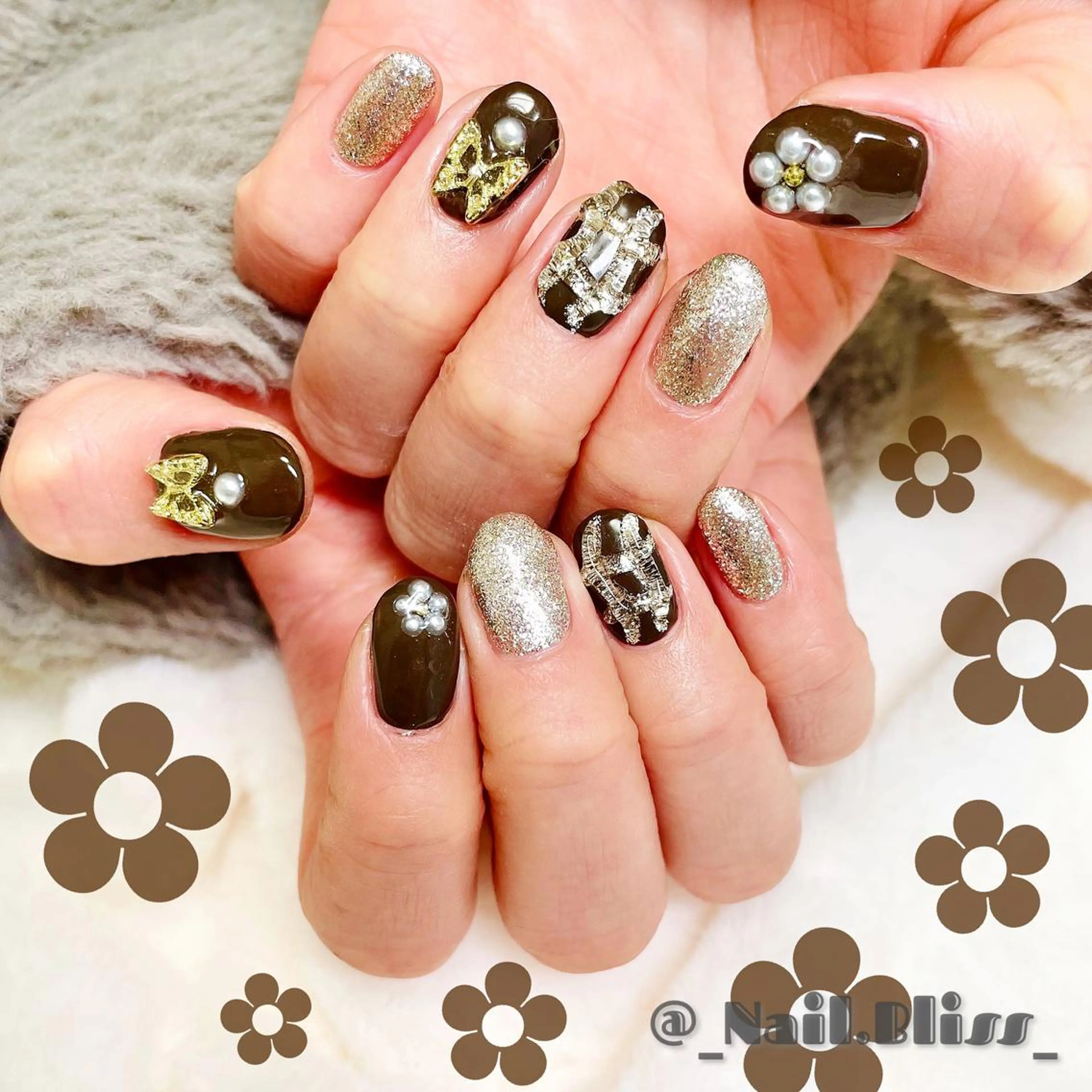 ネイル ブラウン ハンドネイル NAIL BLISSのネイルデザイン