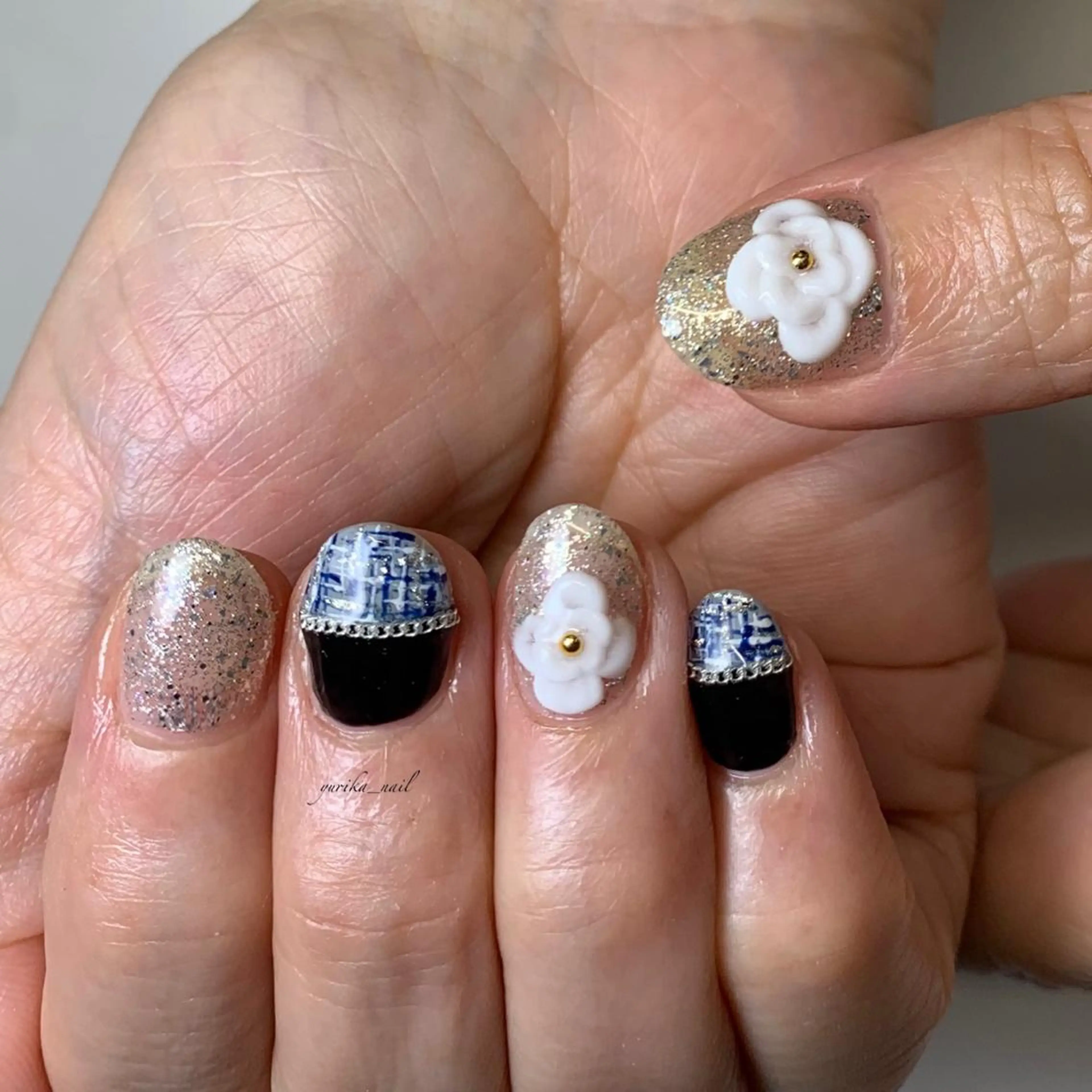 ショート カラー パーマ ヘアアレンジ メンズ キッズ ネイル マツエク・マツパ ゴージャス フラワーネイル ゴージャス ツイードネイル yuri kaのネイルデザイン