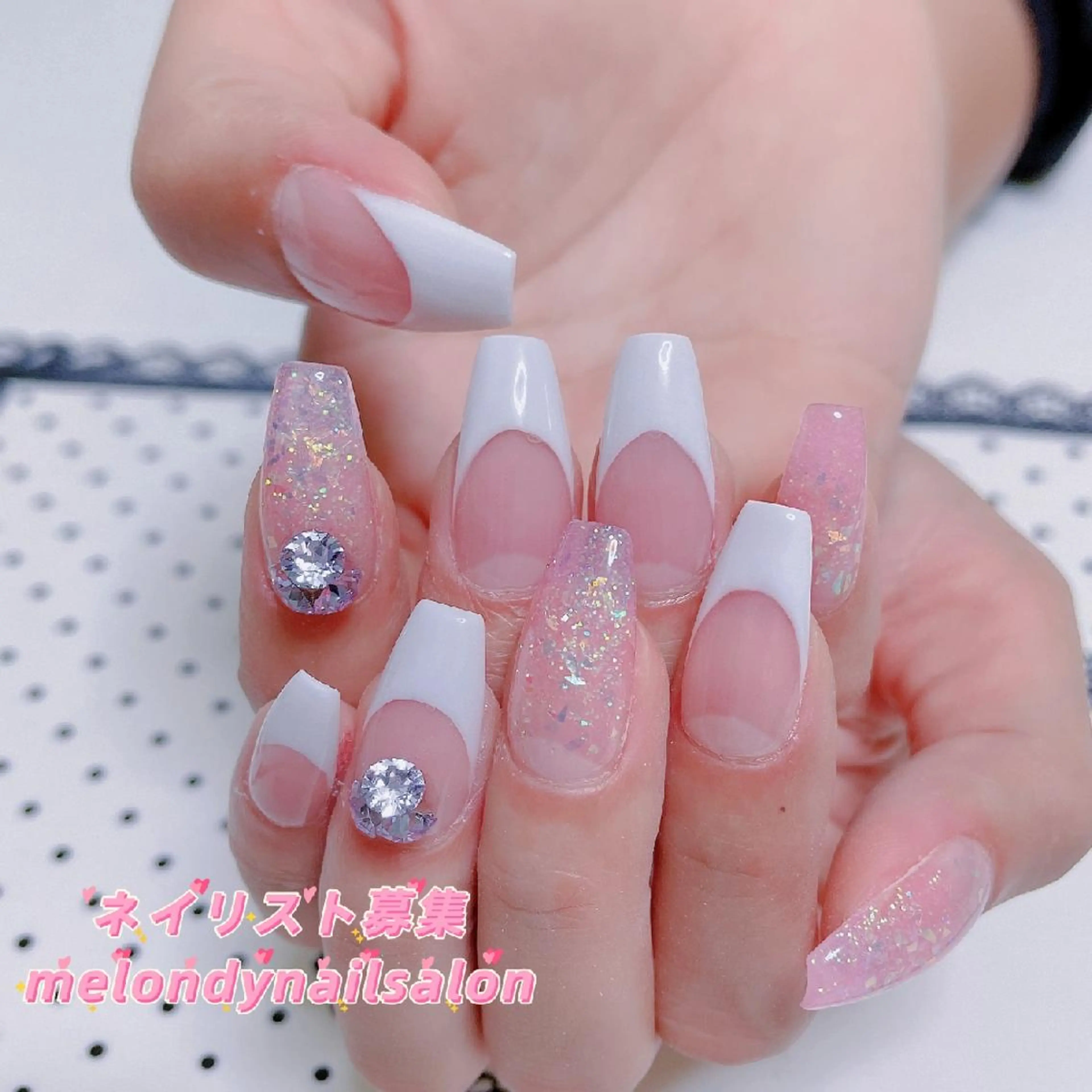 ネイル フレンチネイル ハート 韓国ネイル ミラーネイル リボン Melody Nail所属・Melody  3D/スカルプ専門店のネイルデザイン