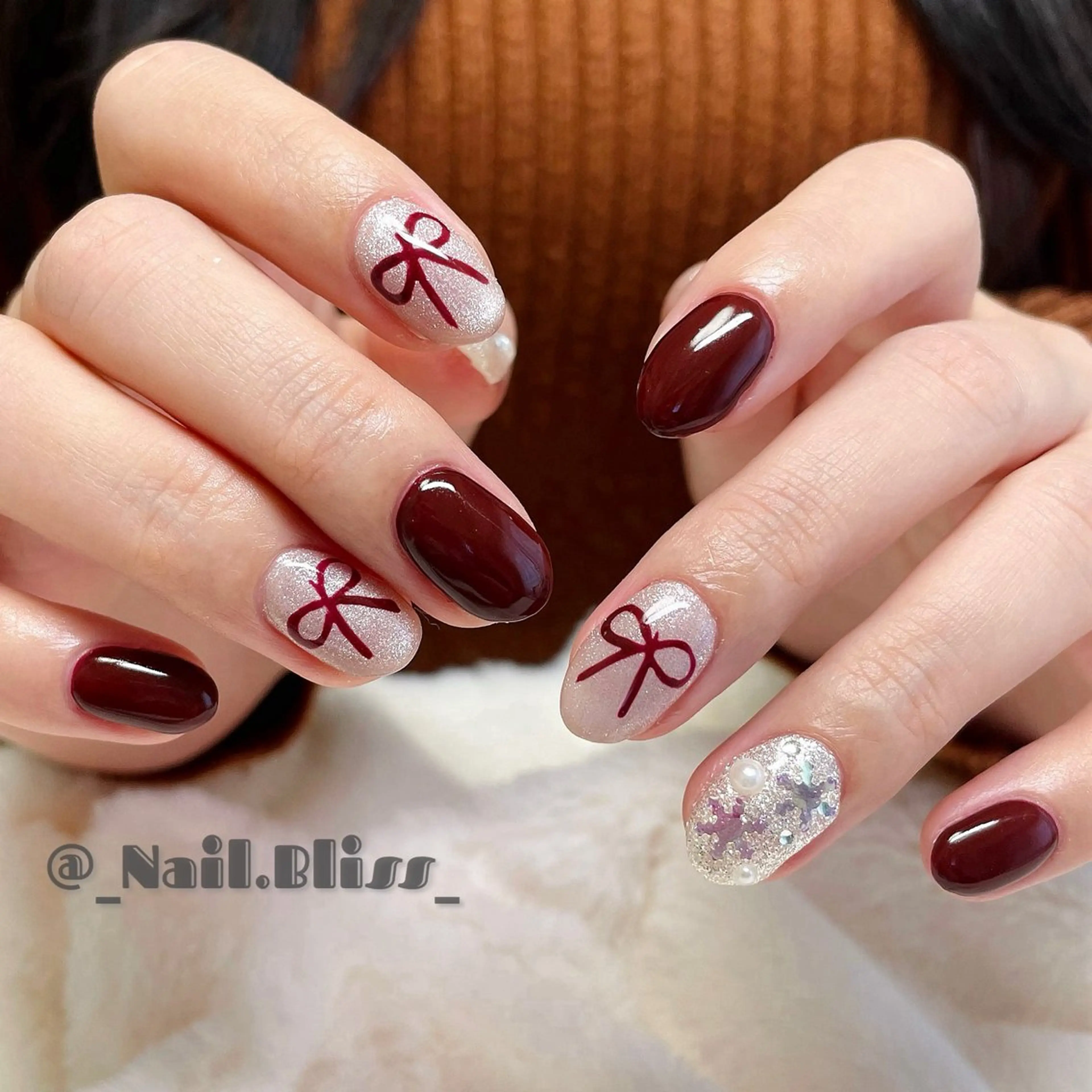 ネイル マグネットネイル リボン ハンドネイル NAIL BLISSのネイルデザイン