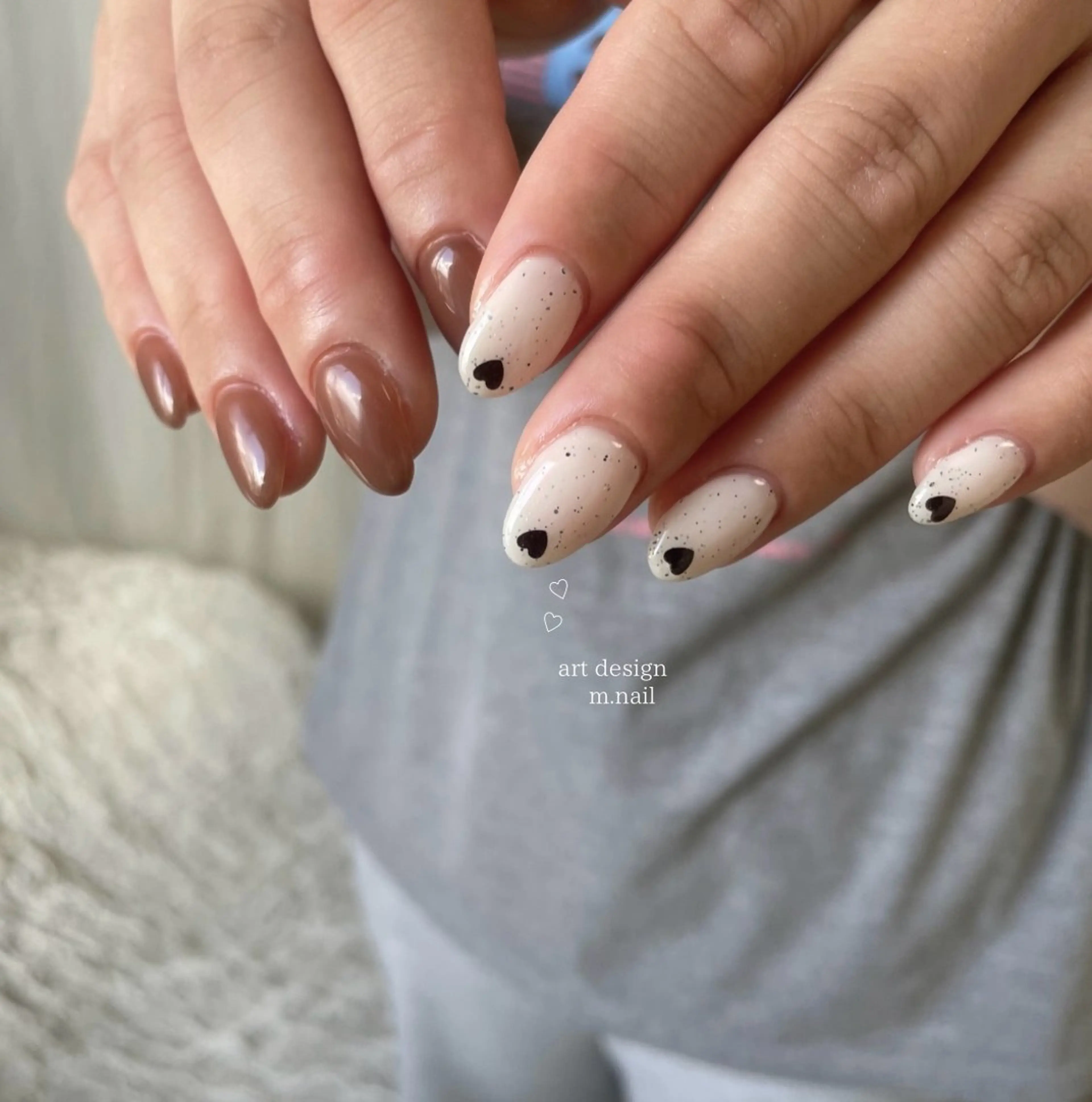 ネイル ブラウン ハート 韓国ネイル シンプルネイル ハンドネイル m.nail salonのネイルデザイン