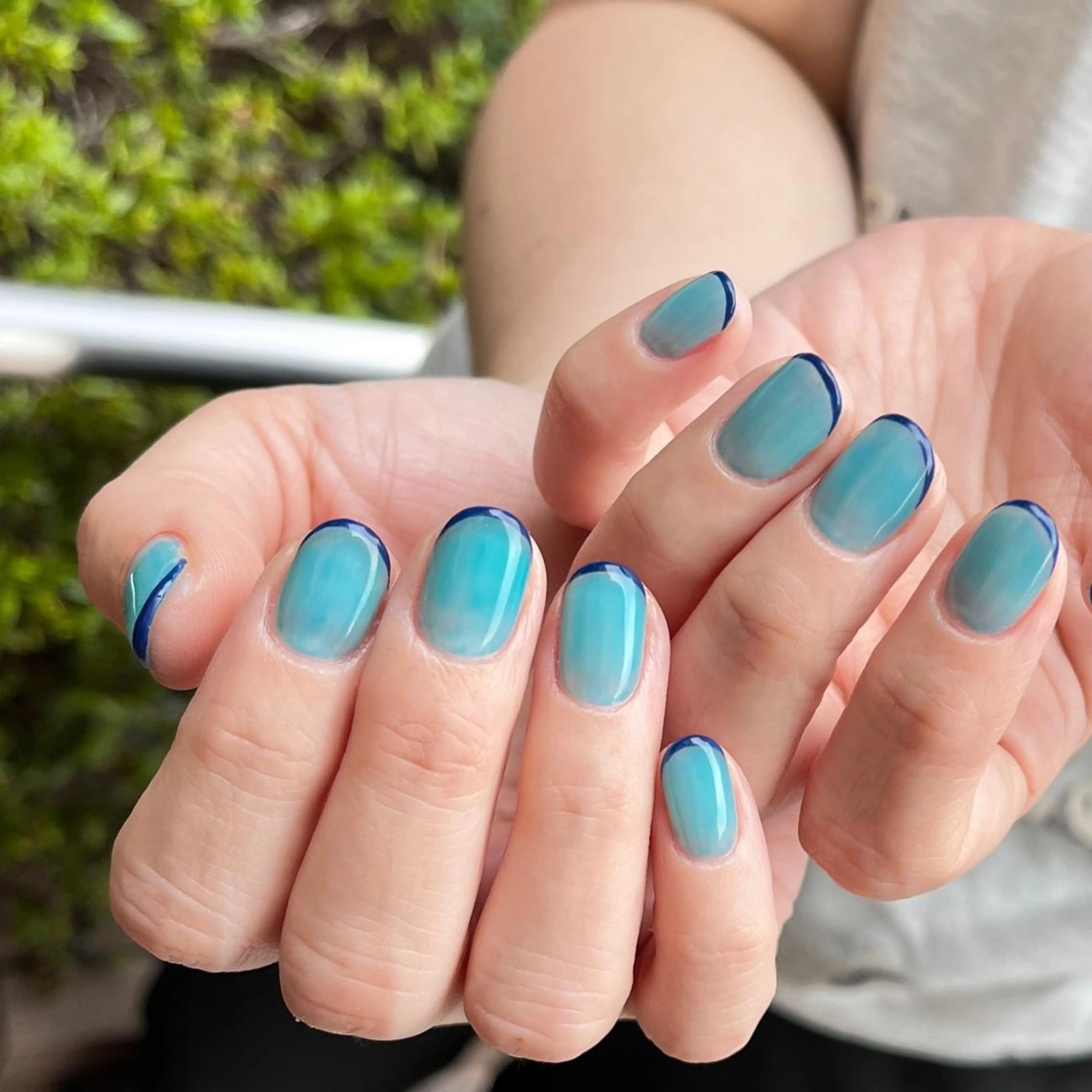 ネイル クリアネイル ネイビー ショートネイル 夏ネイル ハンドネイル Nail Rinonのネイルデザイン