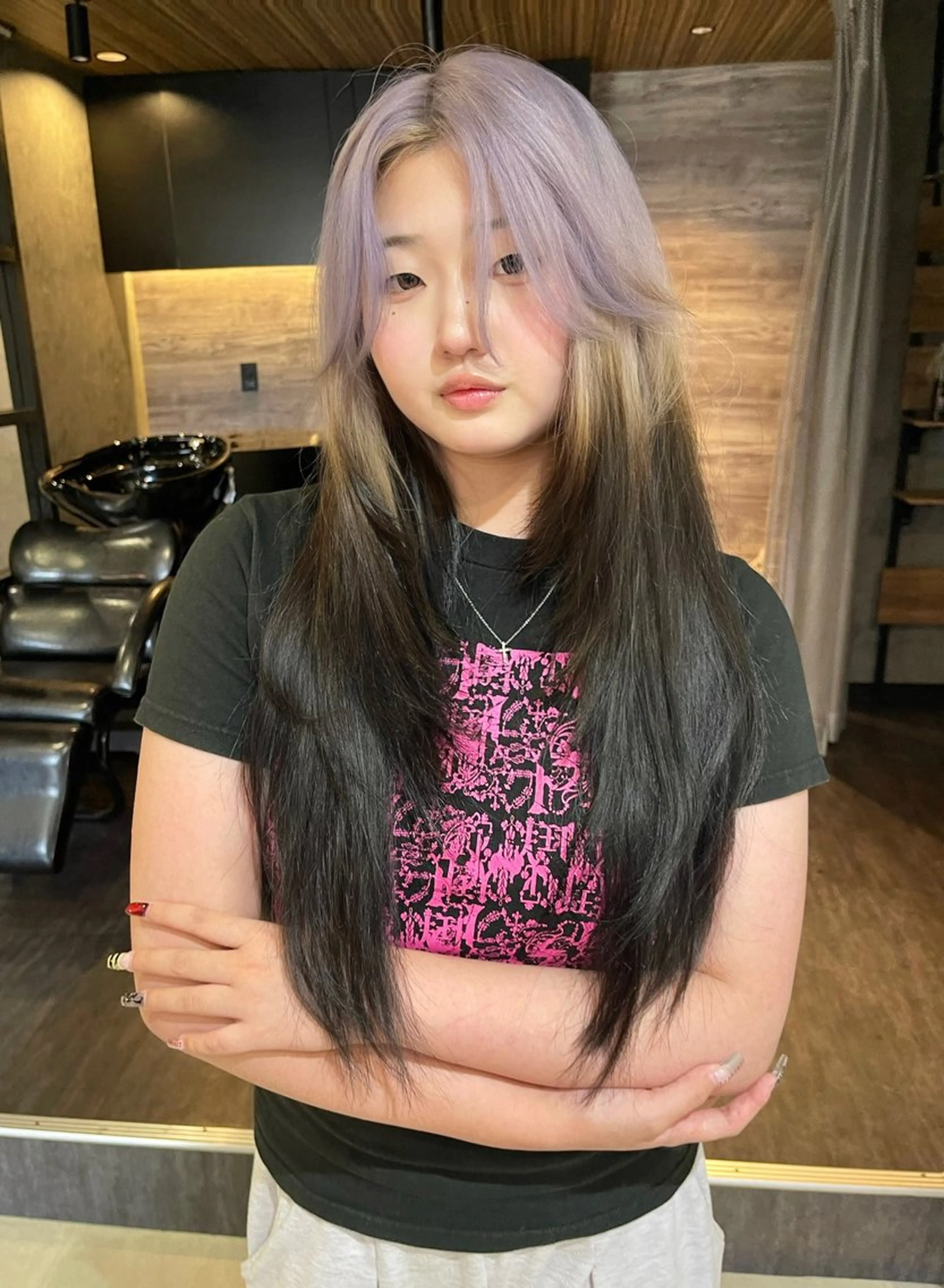 ロング ヘアカラー Wカラー/レイヤーカ ット/韓国/デザインのヘアスタイル