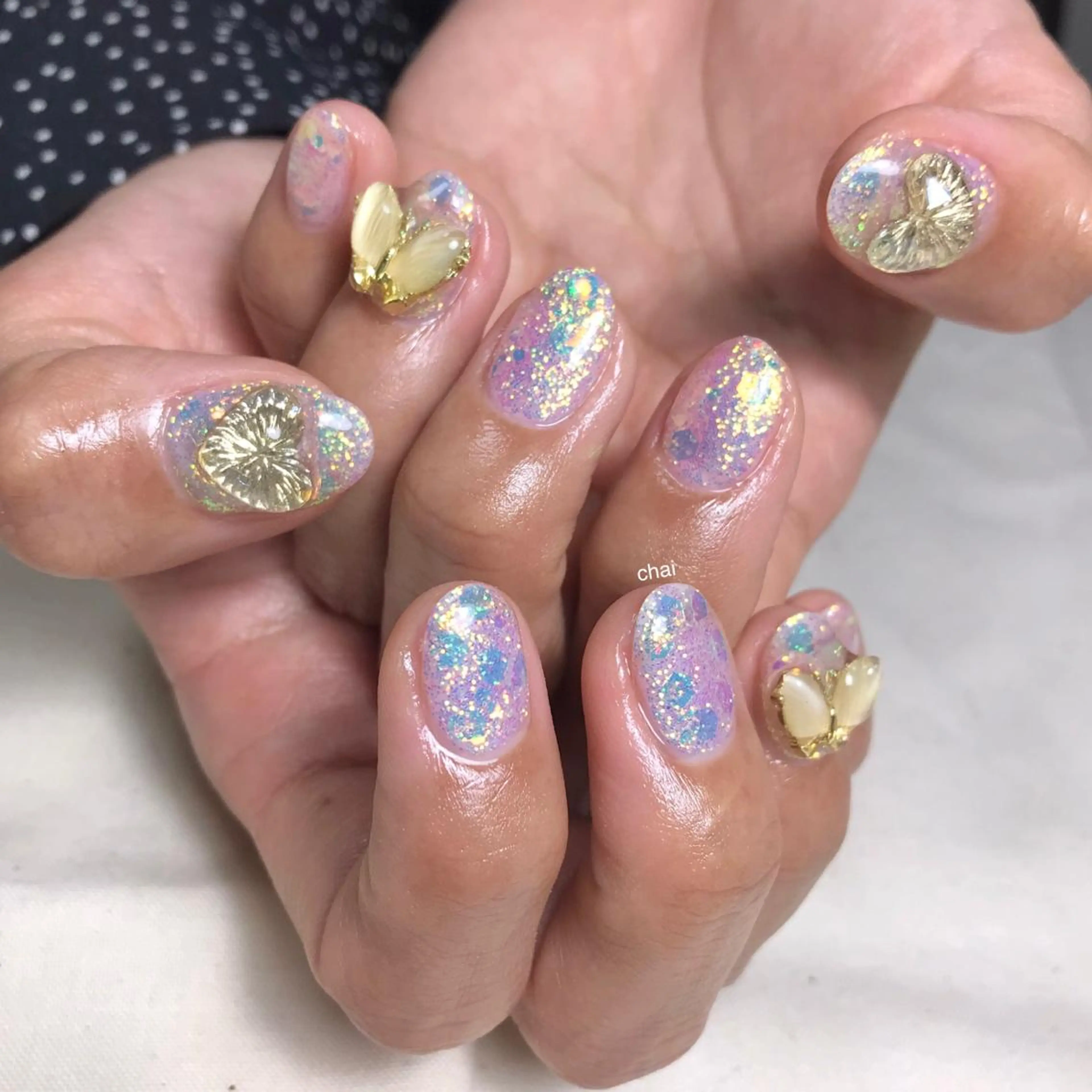 🤲韓国ネイル✴︎バタフライ2個付🦋ワンカラーorラメグラパラジェル💅オフあり込みの写真