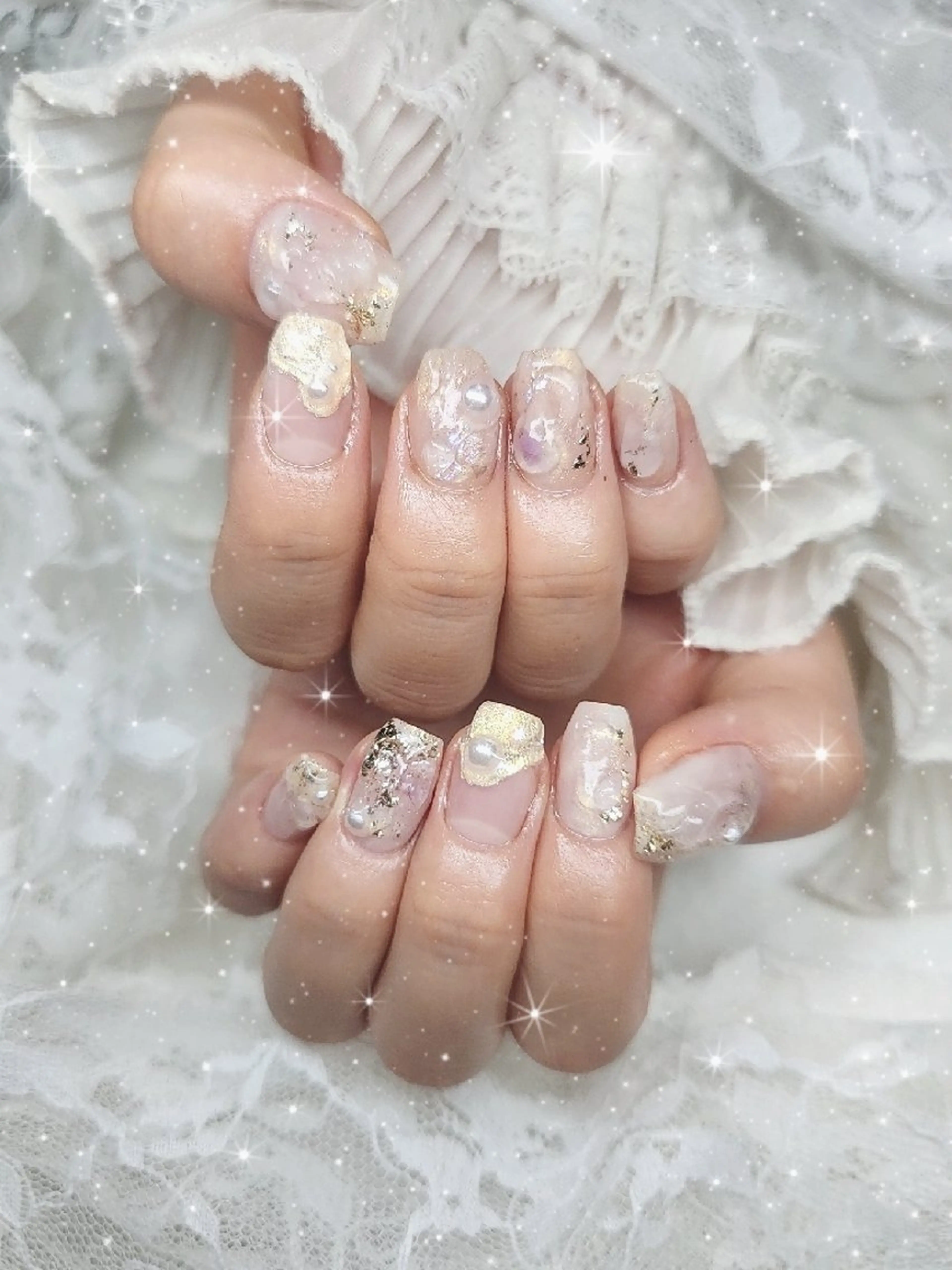 ネイル ガーリー キラキラネイル 韓国ネイル ニュアンスネイル 夏ネイル ハンドネイル nailsalon sissy所属・sissy hatsuneのネイルデザイン