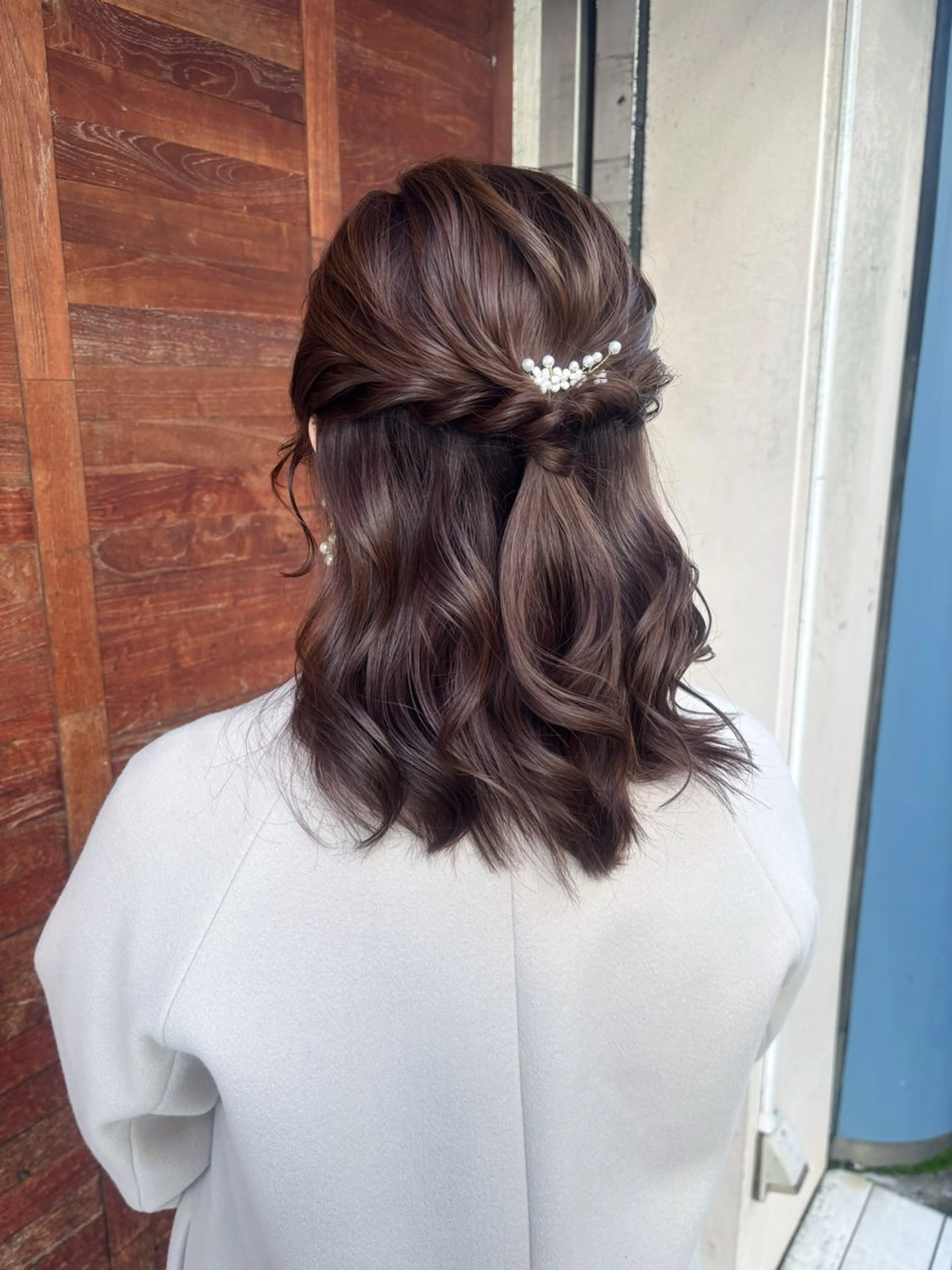 ミディアム ヘアアレンジ ハーフアップ ヘアセット Noel .⋆𝜗𝜚のヘアスタイル