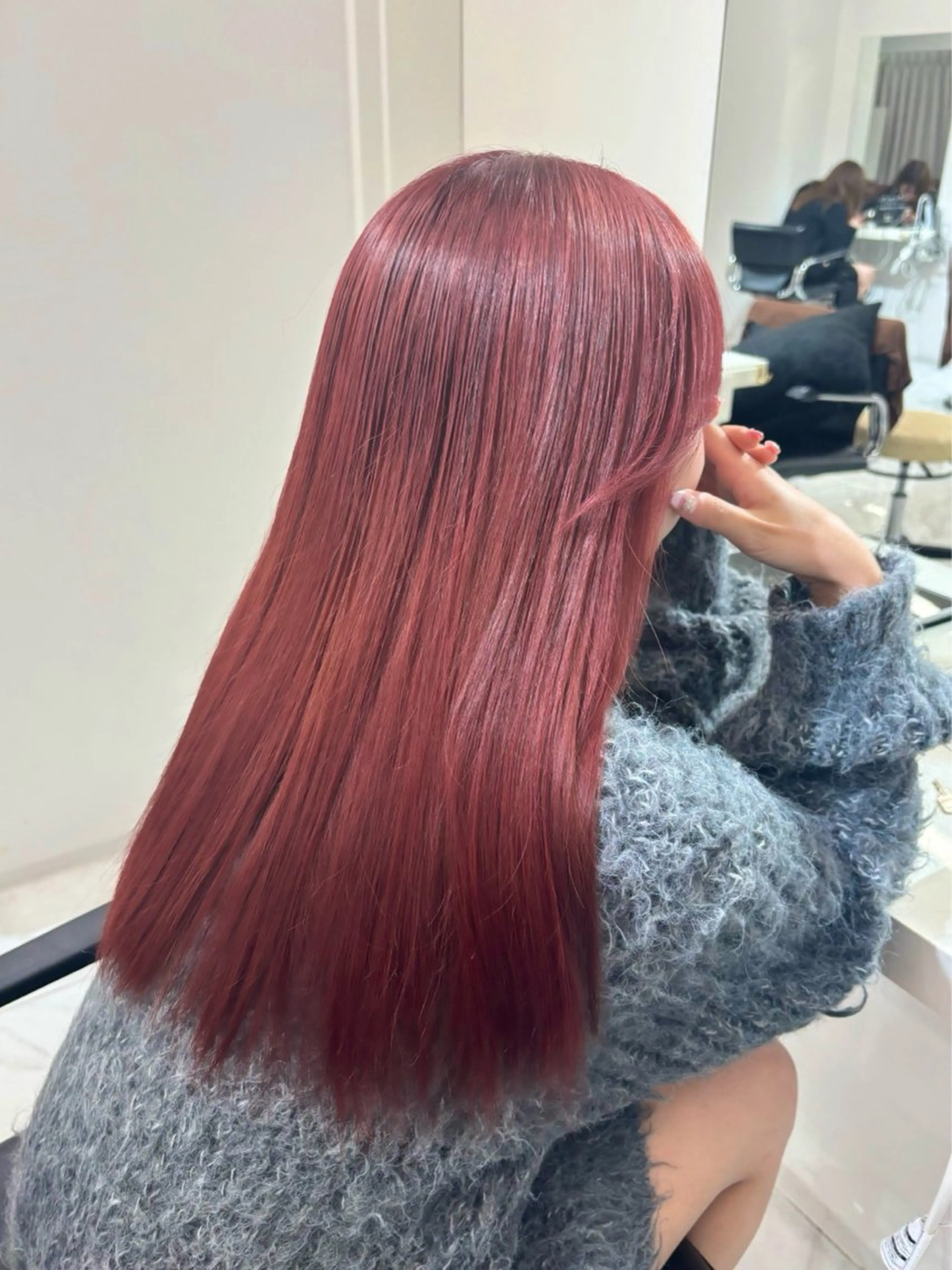 セミロング カラー ブリーチ ブラウンカラー ダブルカラー ブリーチなしカラー レッドカラー カット ヘアカラー 大人韓国ヘア 渋谷/Satsukiのヘアスタイル