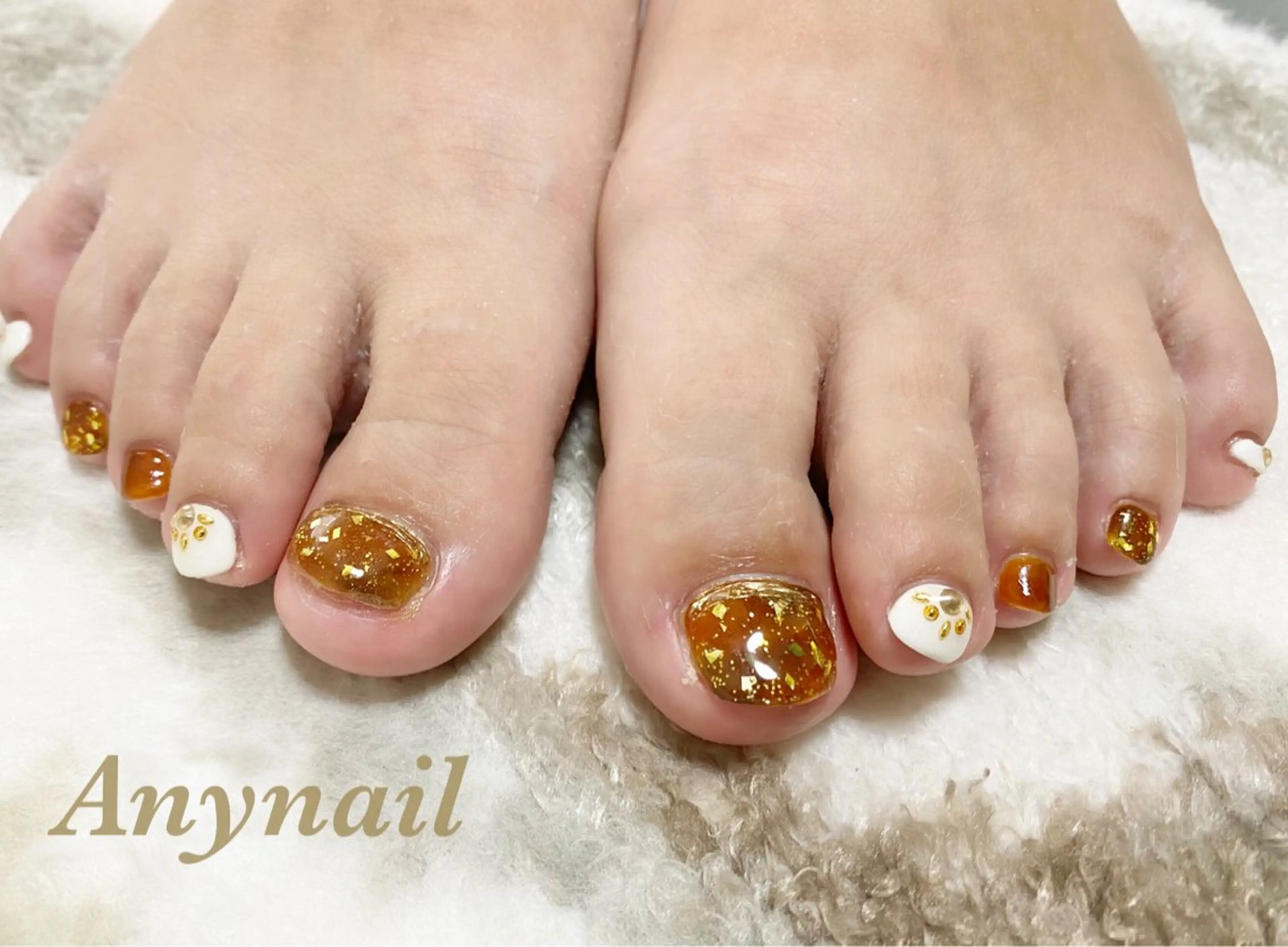 ネイル べっ甲ネイル ブルー フットネイル ミラーネイル フットネイル 岩澤 恵子のネイルデザイン