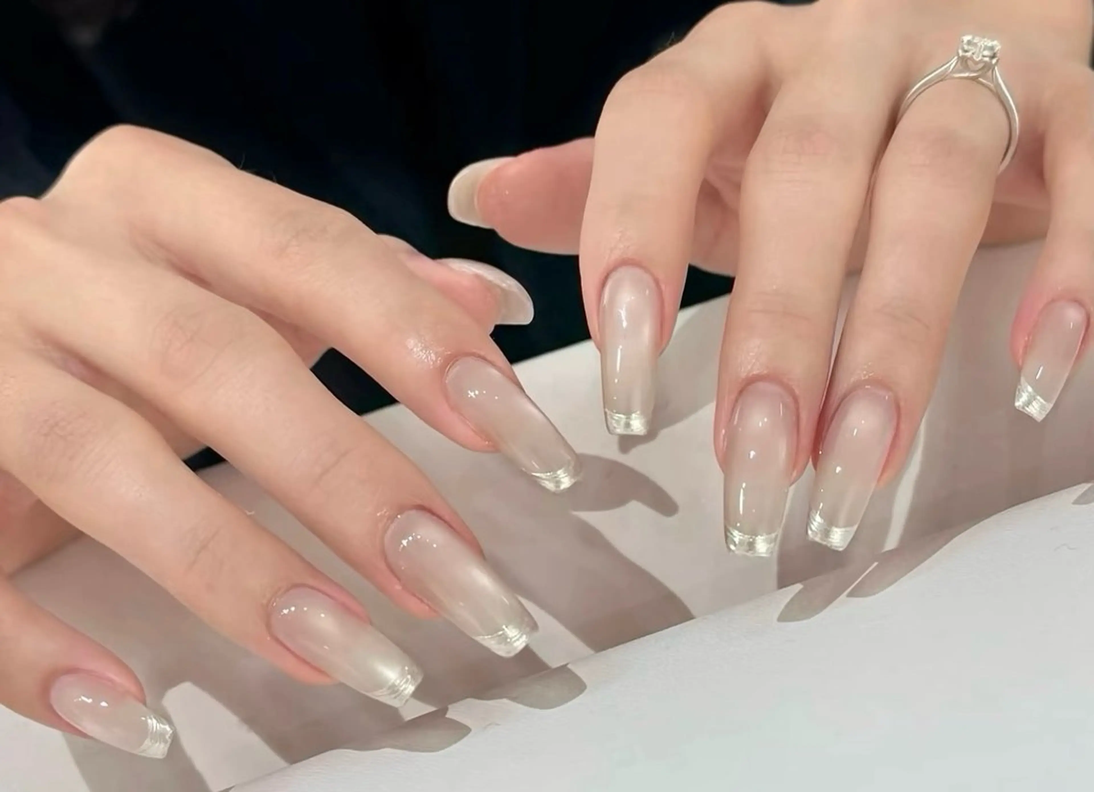 ネイル チークネイル 長さ出し フレンチネイル ガーリー 韓国ネイル sun nail池袋 モデル募集のネイルデザイン