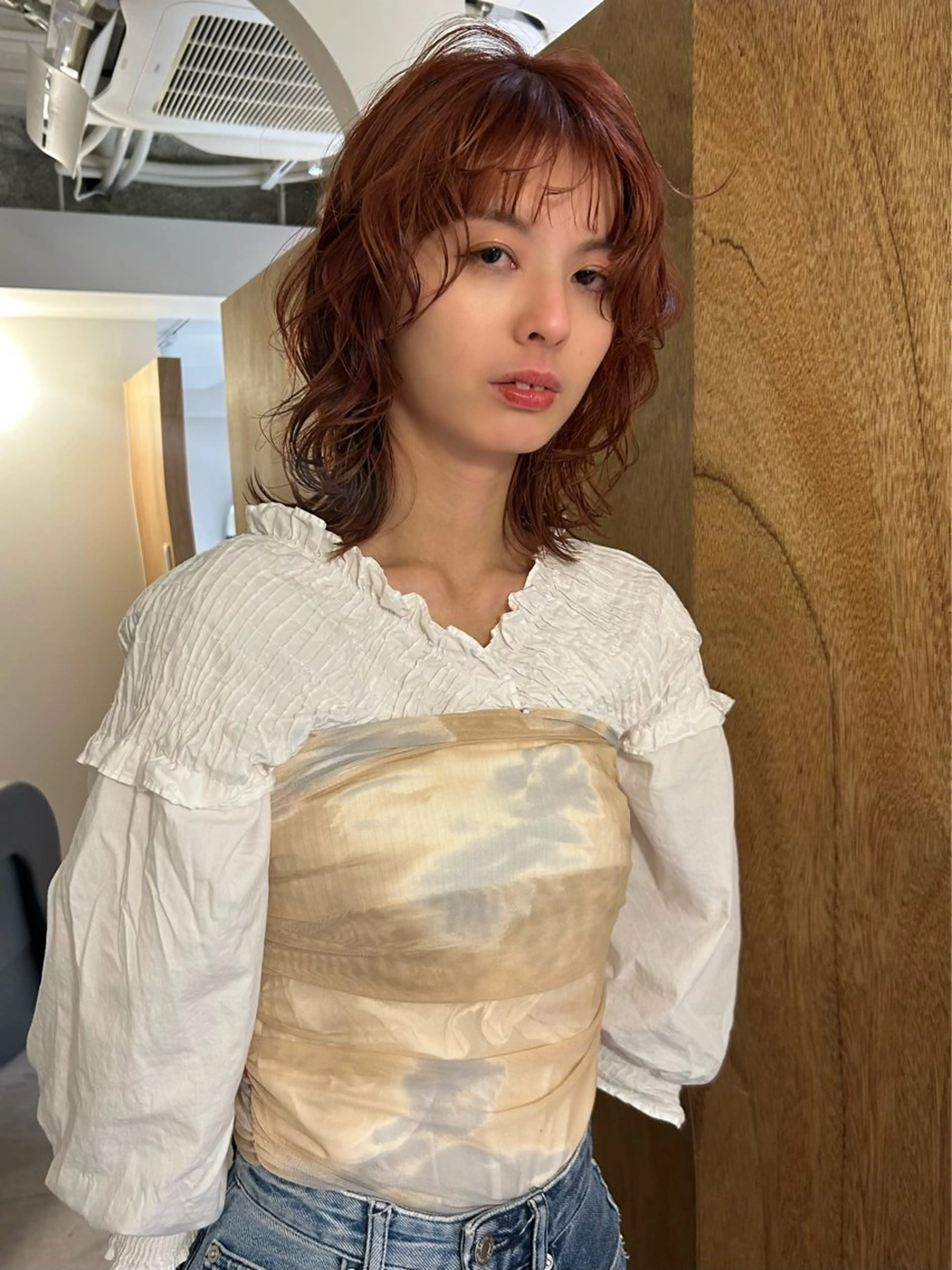 ミディアム オレンジブラウン 似合わせカット 上田 恋菜のヘアスタイル