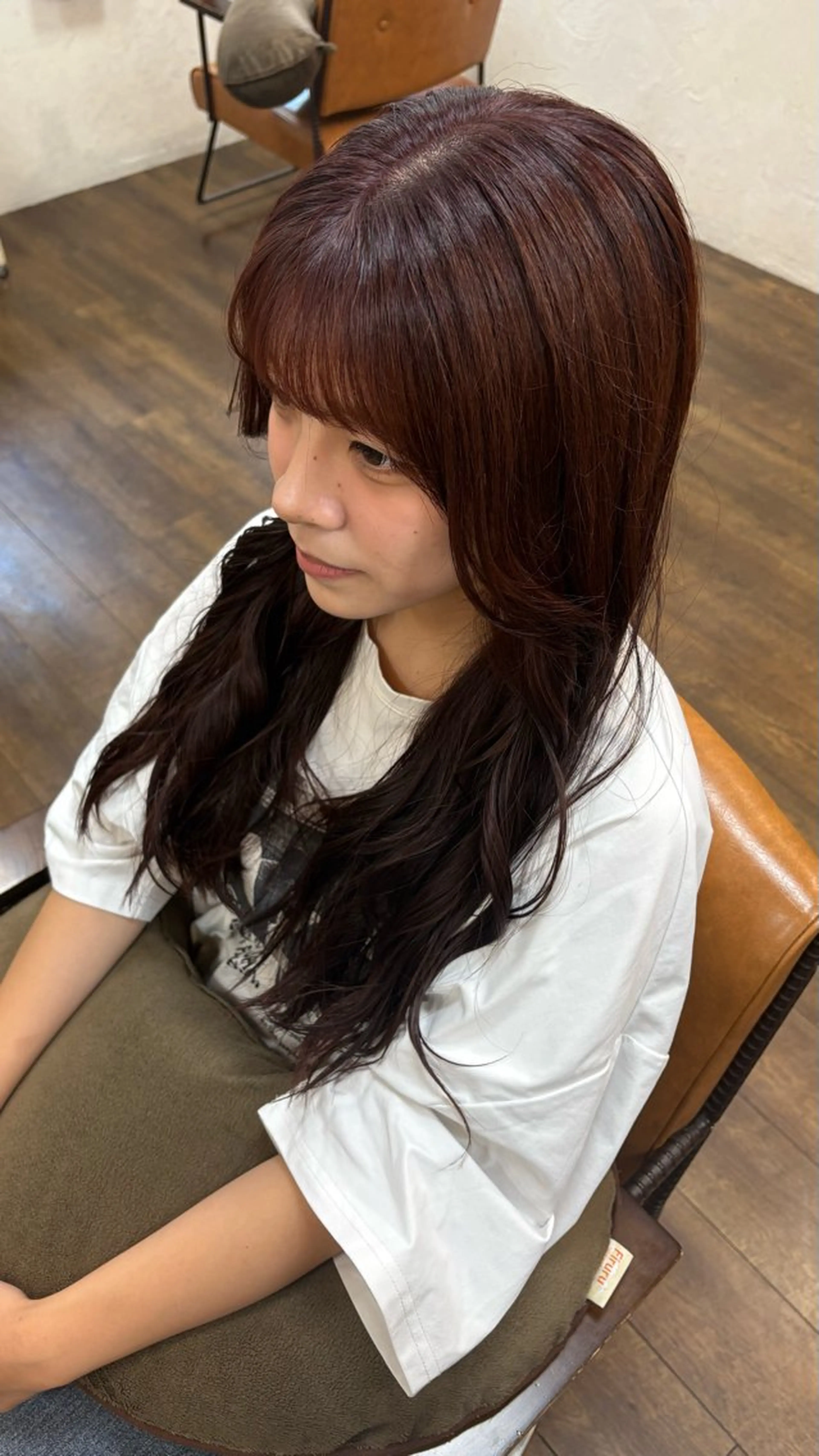 ロング カラー ヘアアレンジ ボルドーカラー ヘアカラー chacha blanc元山のヘアスタイル