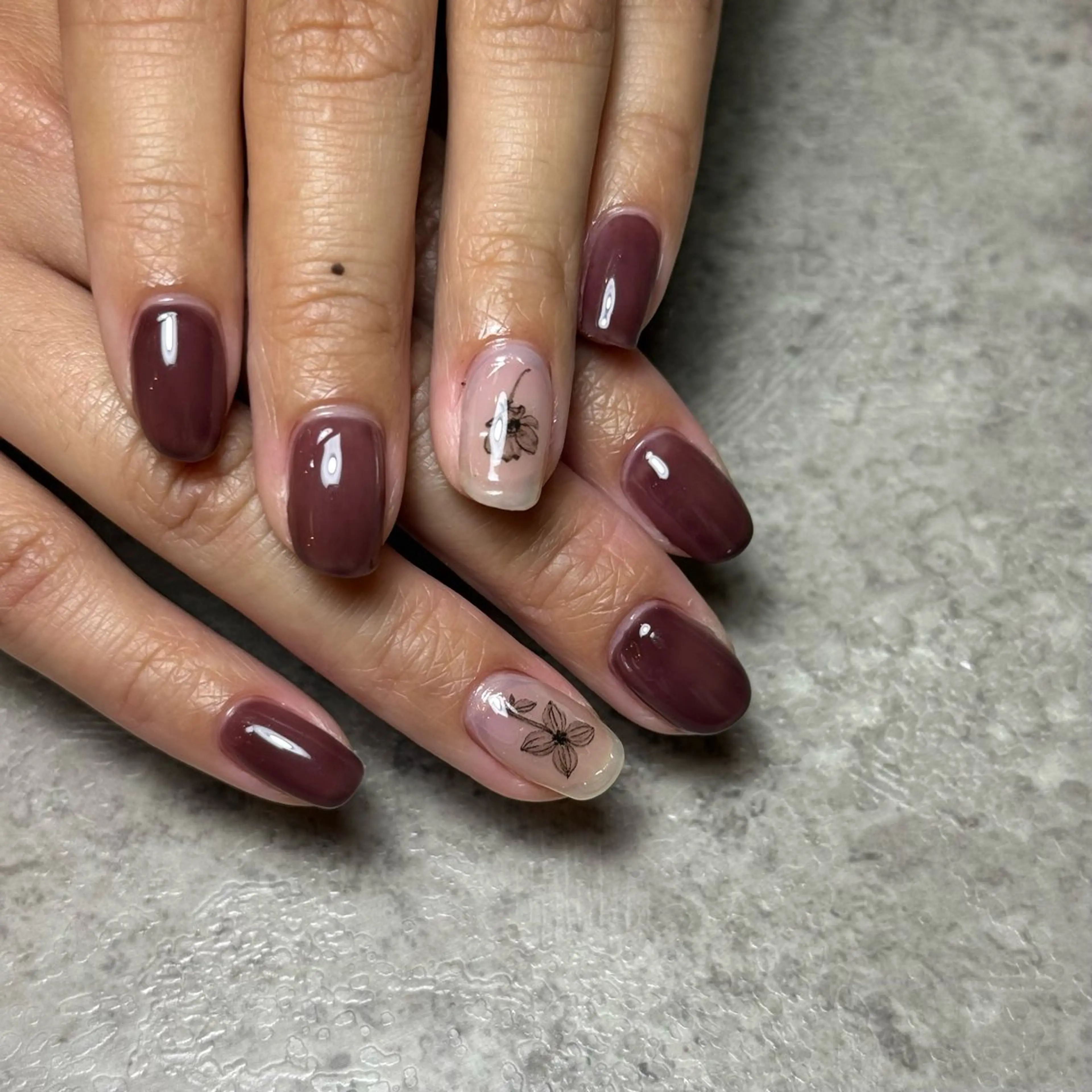 ネイル ブラウン 赤色 withB 池尻大橋のネイルデザイン