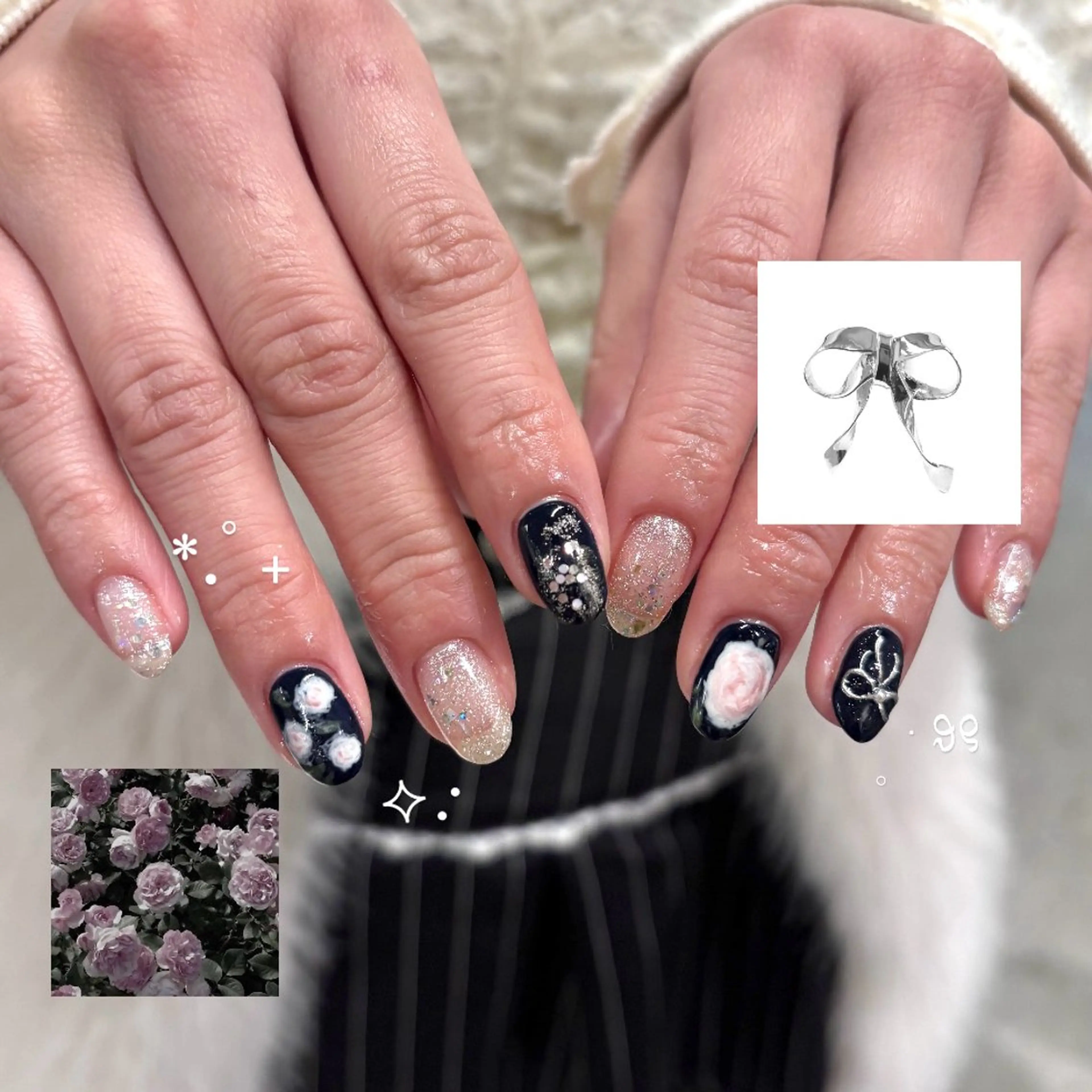 ネイル キラキラネイル リボン NORAmanaka /渋谷⟡.·*.のネイルデザイン