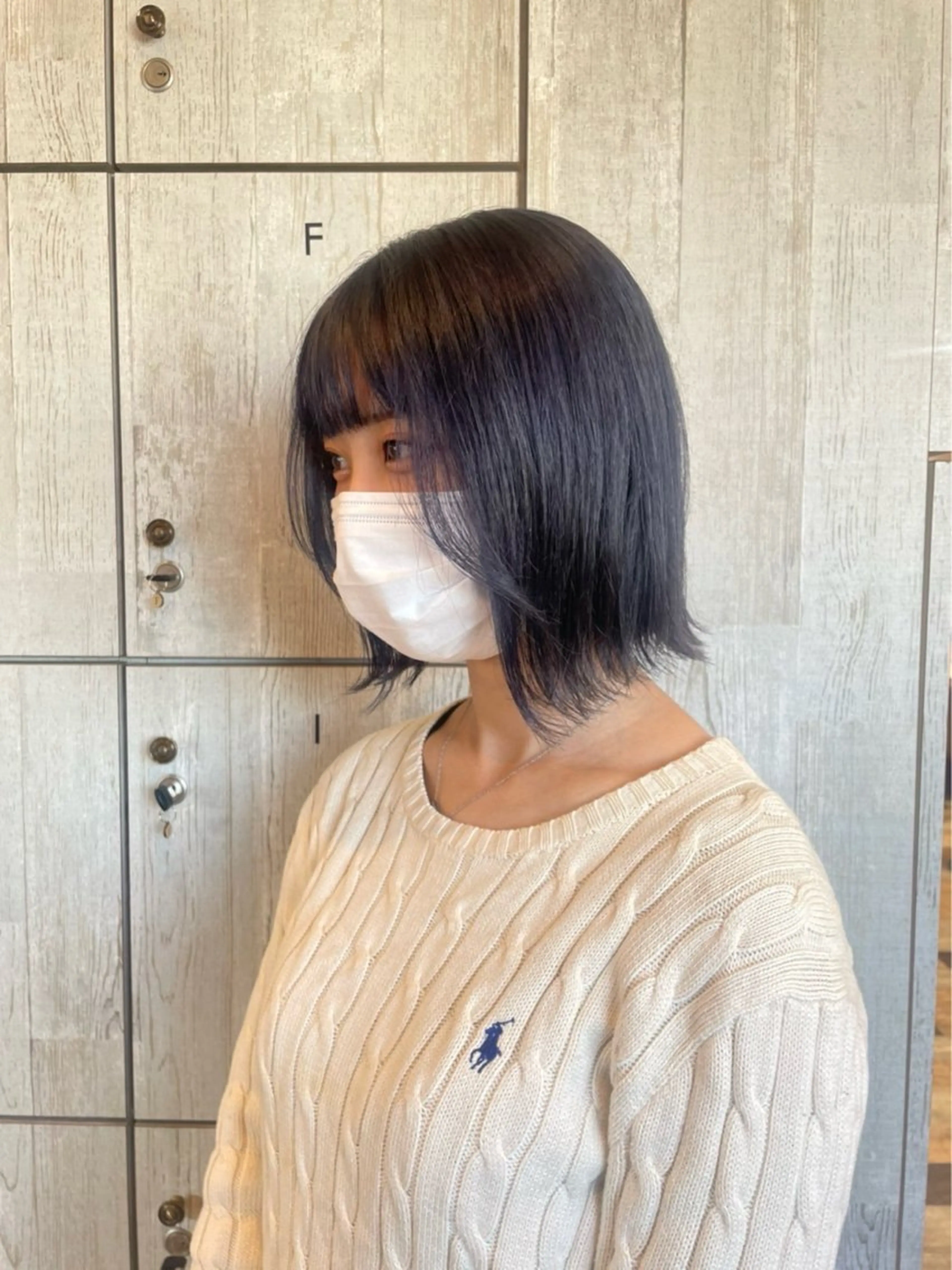 ショート カラー 切りっぱなしボブ 黒髪 ブルーカラー ブルーブラック 透明感カラー カット 🩷愛咲🩷レイヤー /透明感カラーのヘアスタイル