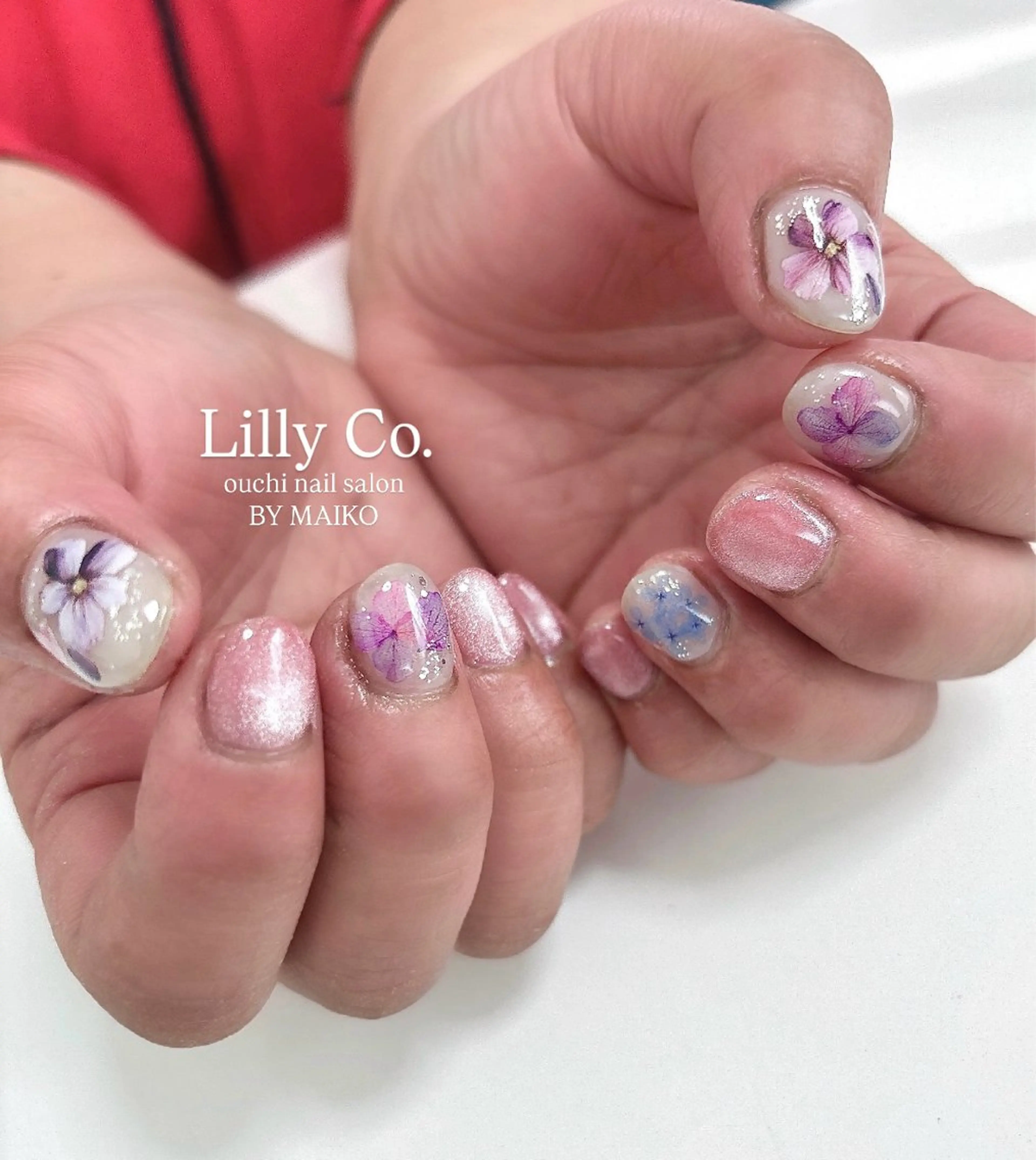 ネイル フラワーネイル 春ネイル ハンドネイル ハンドケア Lilly Co.のネイルデザイン