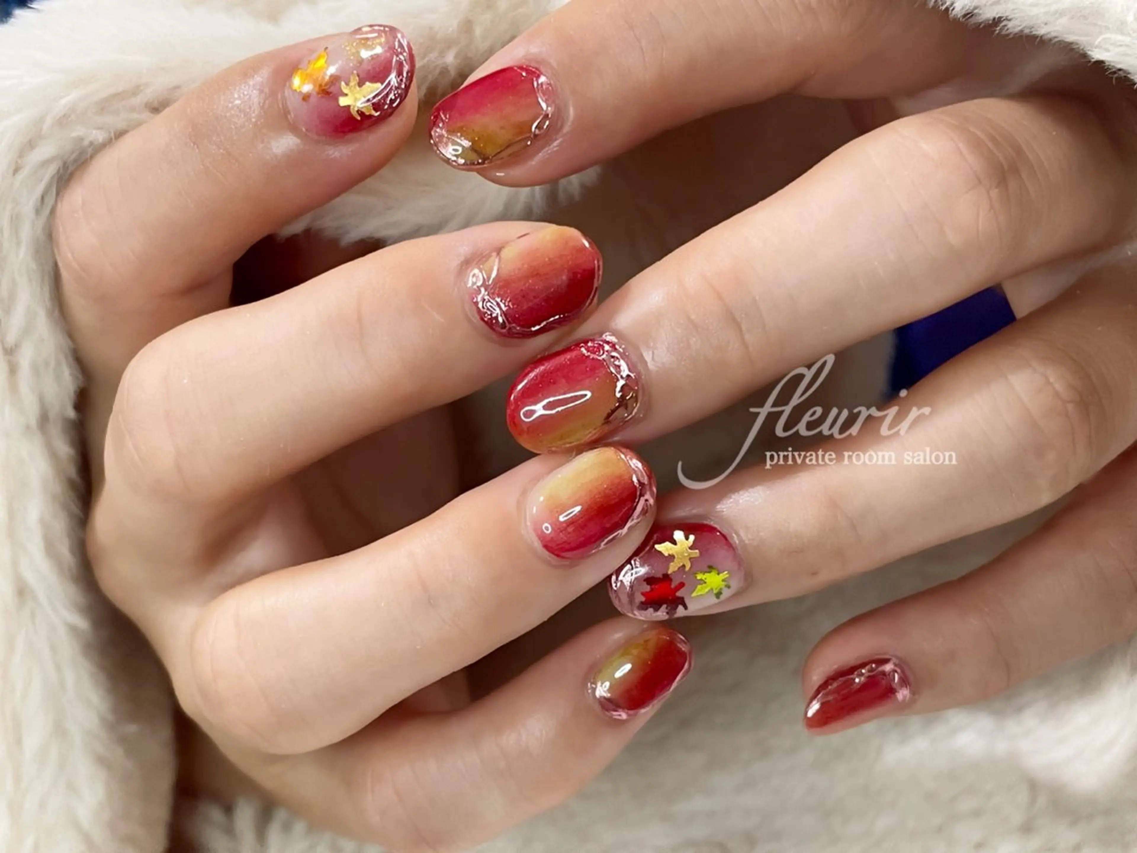 ネイル 赤色 フルリール 【プライベートサロンのネイルデザイン