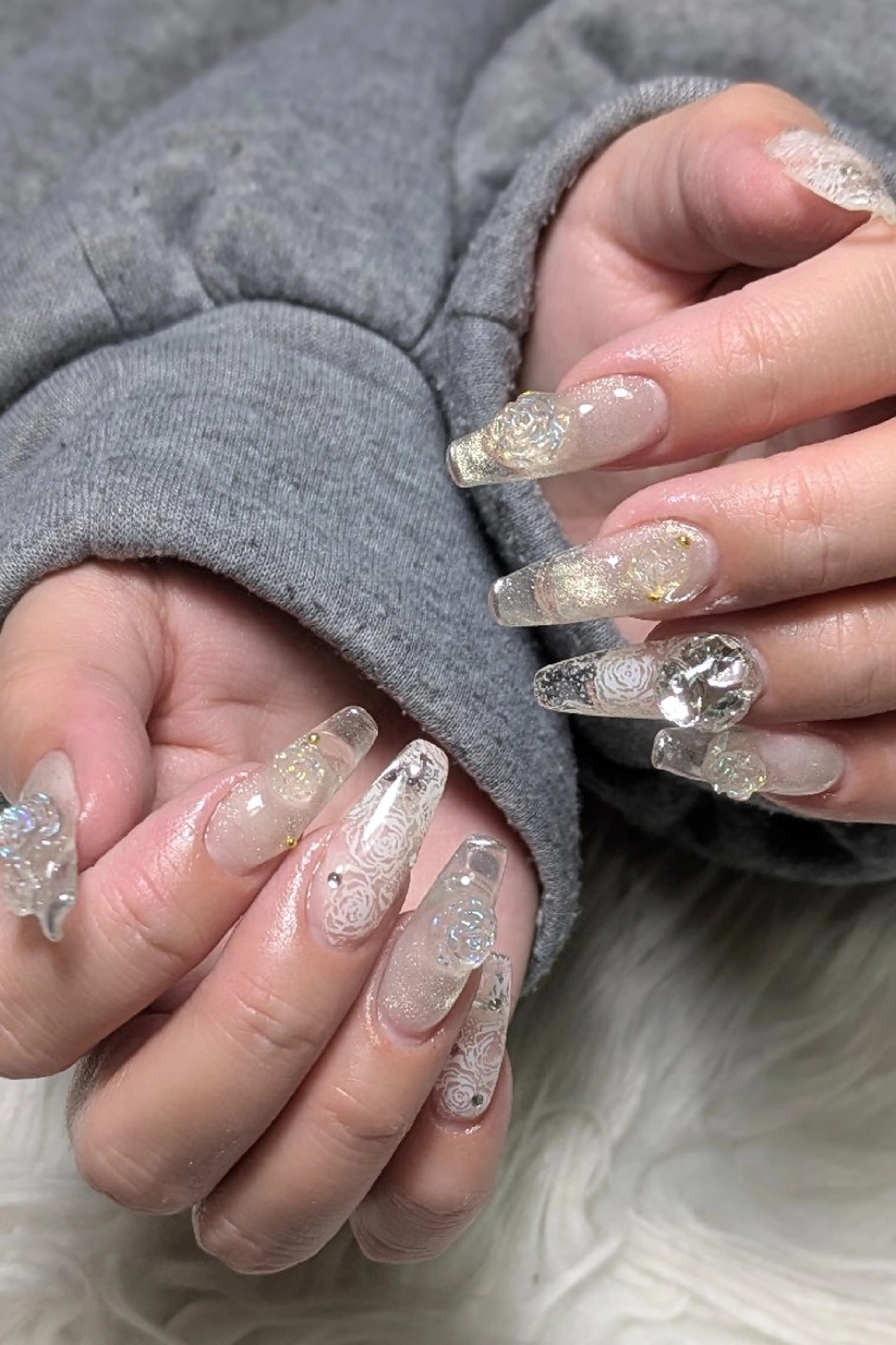 ネイル クリアネイル 長さ出し ジェルネイル レース シンプルネイル ハンドネイル m&pPrivate nailsalonのネイルデザイン