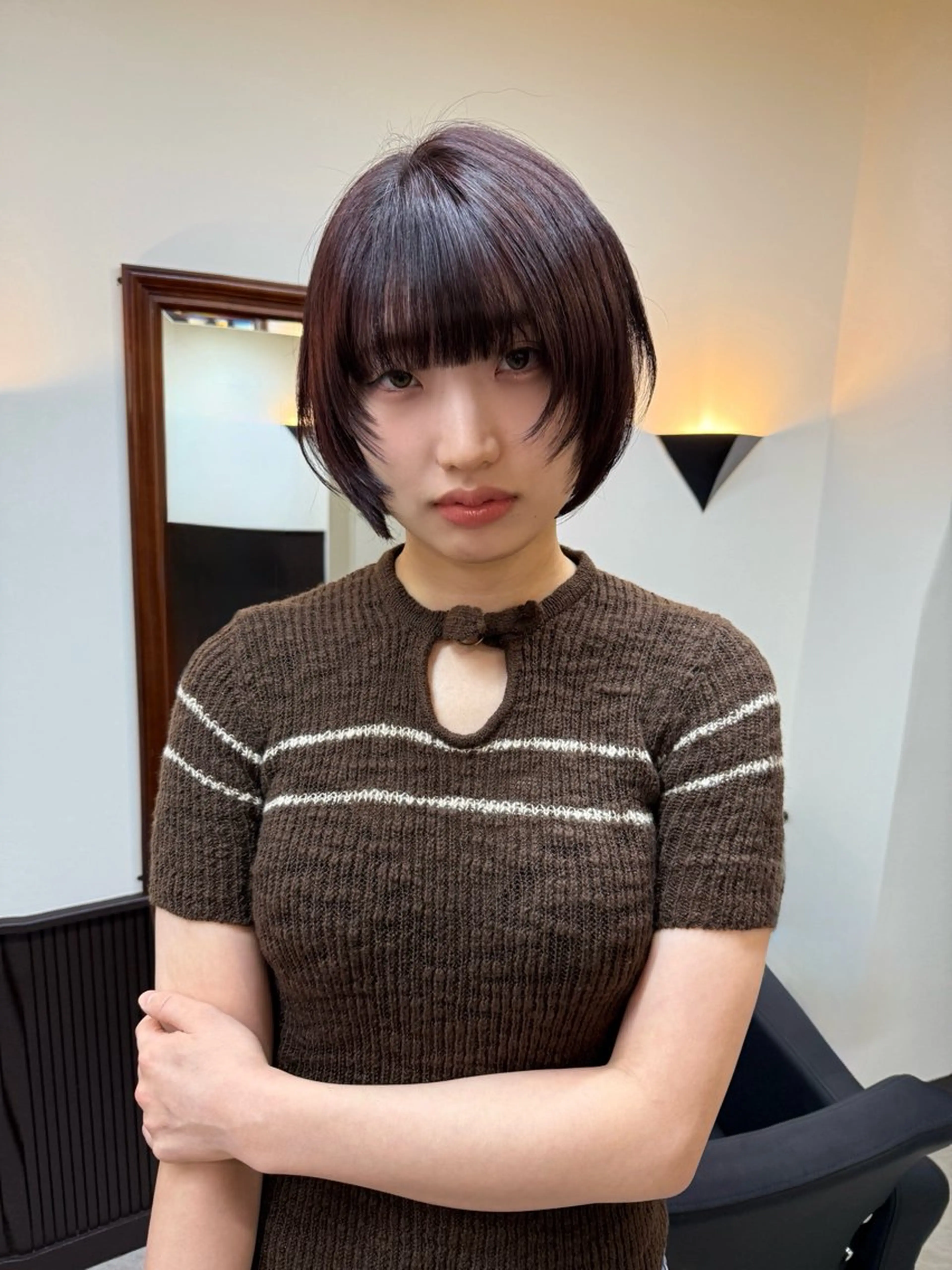 ショート カラー ショートボブ レッドカラー ボブ 顔周りカット レイヤーカット カット ヘアカラー トリートメント SHICUNEアサミ /ショート/メンズのヘアスタイル