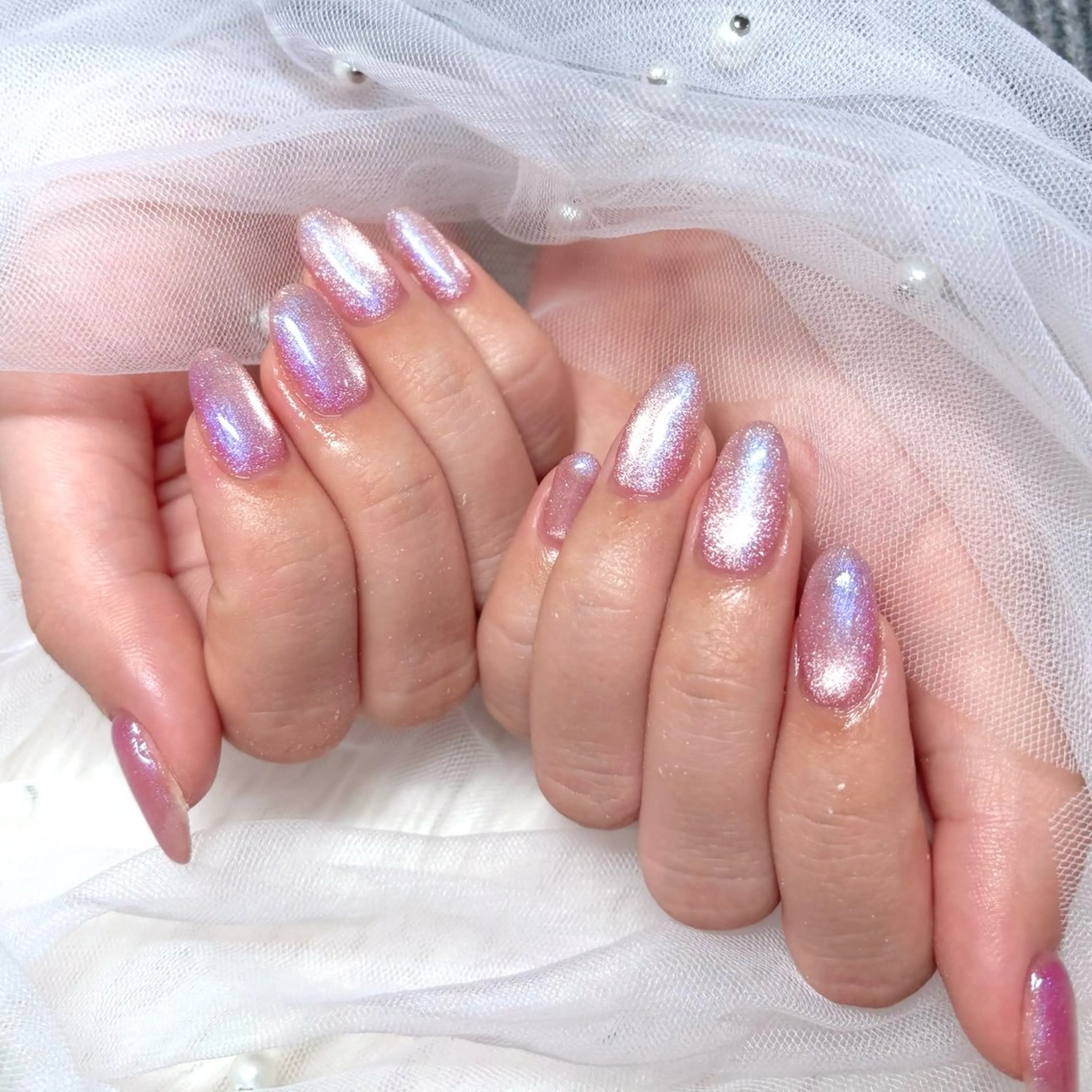 ネイル キラキラネイル マグネットネイル ピンク ハンドネイル Noix nailのネイルデザイン