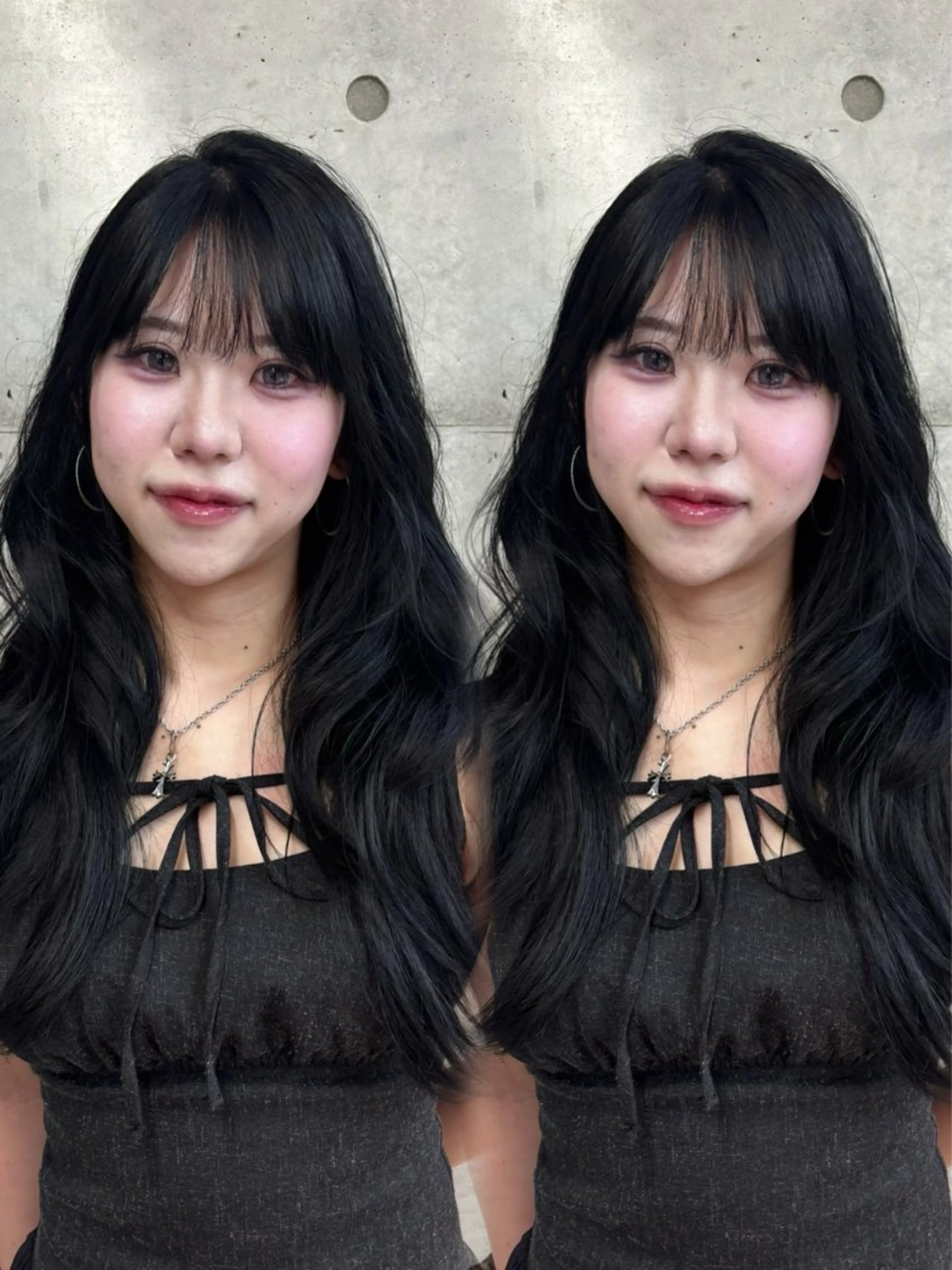 ロング カット ヘアカラー トリートメント 韓国ヘア/ブリーチ無 しWカラー/オリーブのヘアスタイル