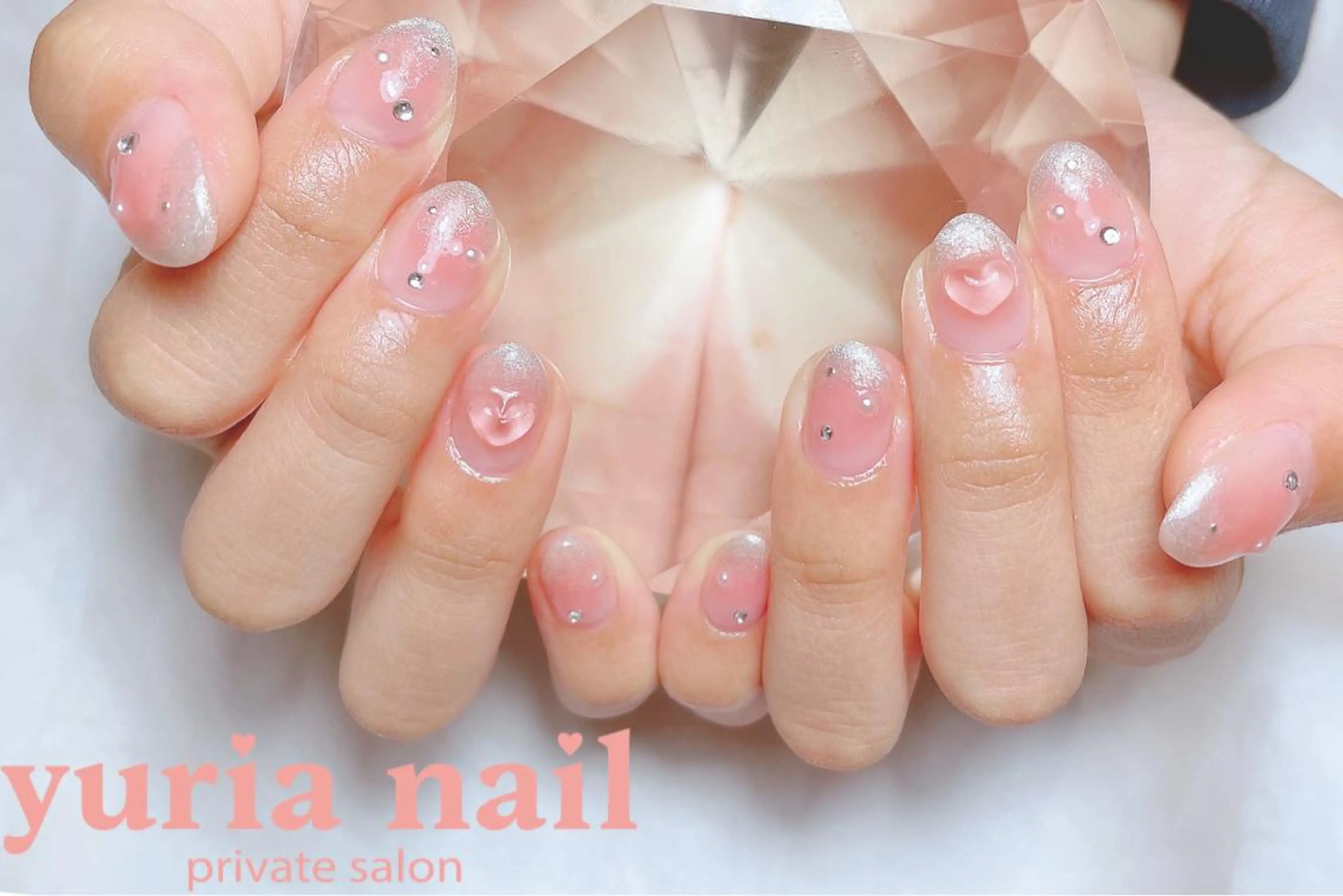 ネイル チークネイル クリアネイル 入学式 ジェルネイル グラデーション ハンドネイル 小林 ゆりあのネイルデザイン