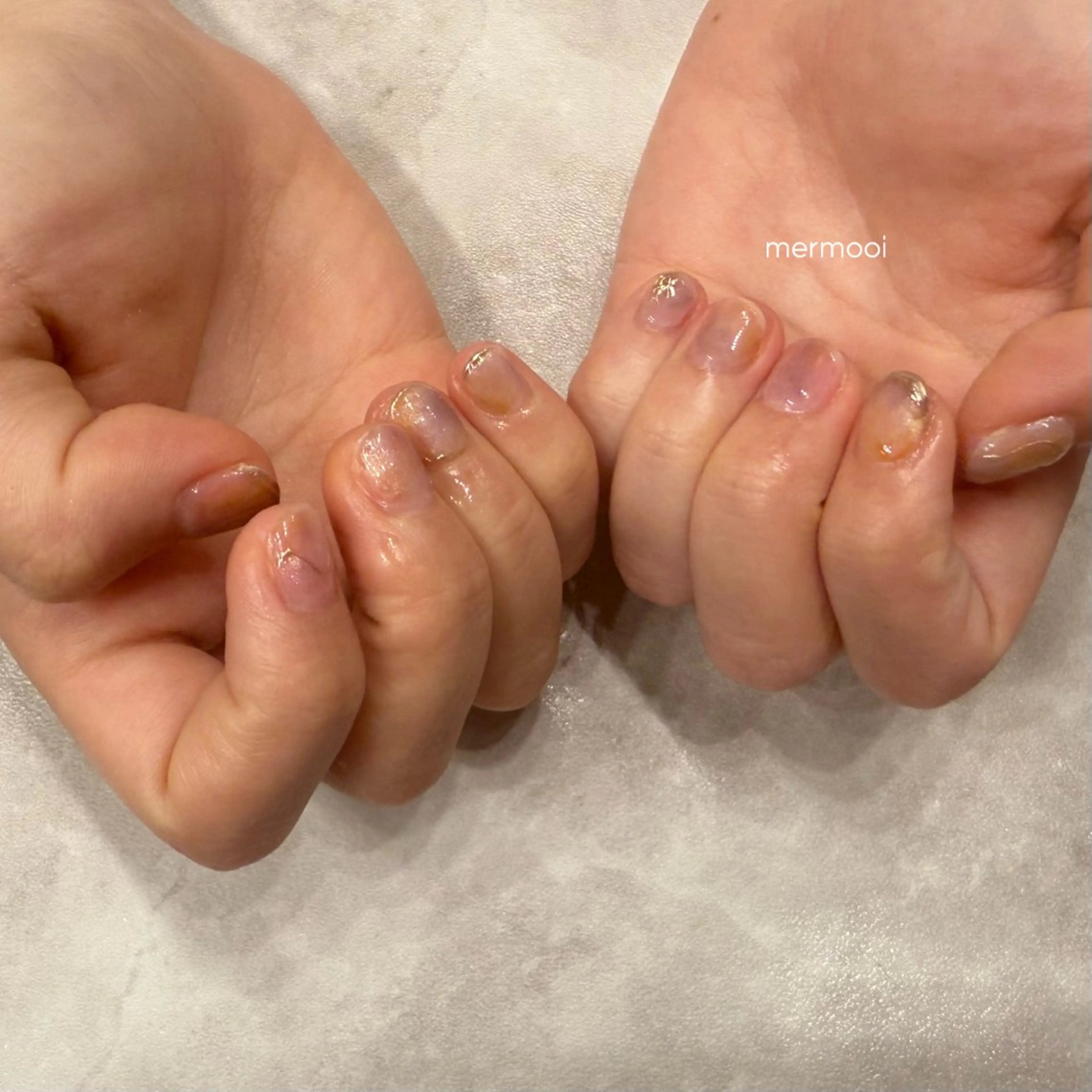 ネイル クリアネイル 大理石ネイル(マーブル) ショートネイル ハンドネイル mermooi所属・melumooi nailのネイルデザイン