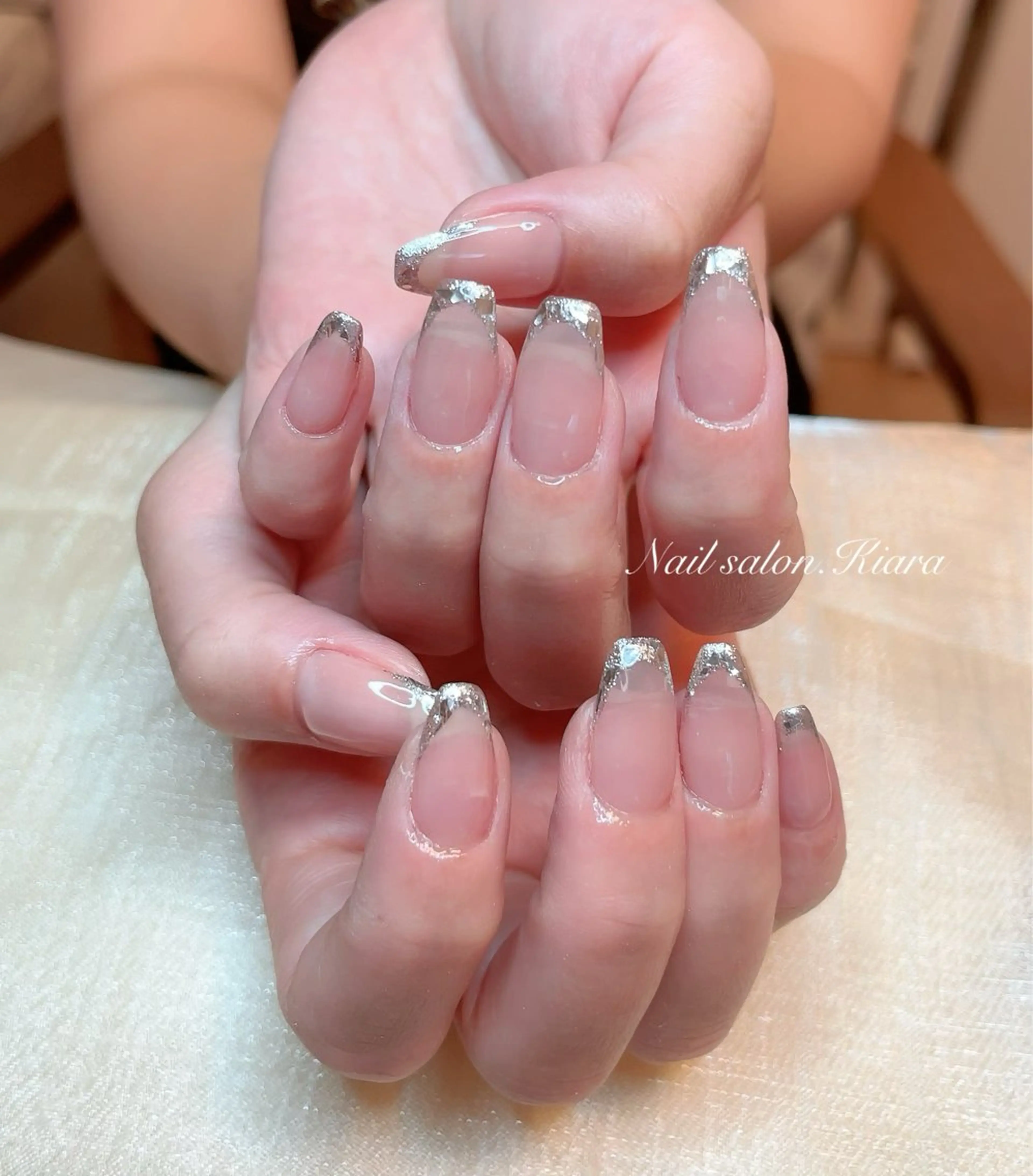 ネイル フレンチネイル ガラスフレンチ 🍭Kiara Nail🍭のネイルデザイン