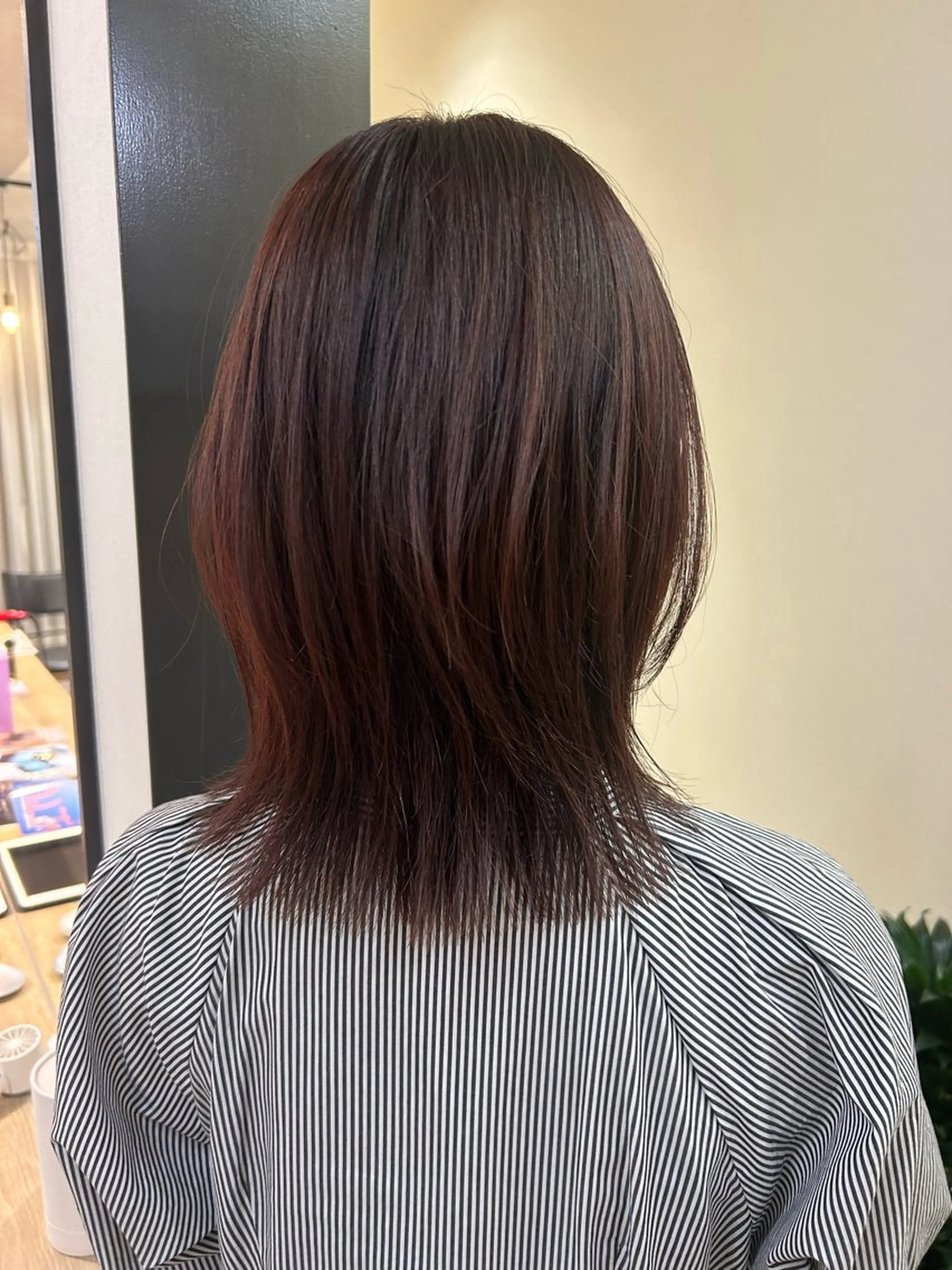 ミディアム カラー ミディアムレイヤー ブリーチ ブラウンカラー ブリーチなしカラー レッドカラー hub hair レイヤー/透明感のヘアスタイル