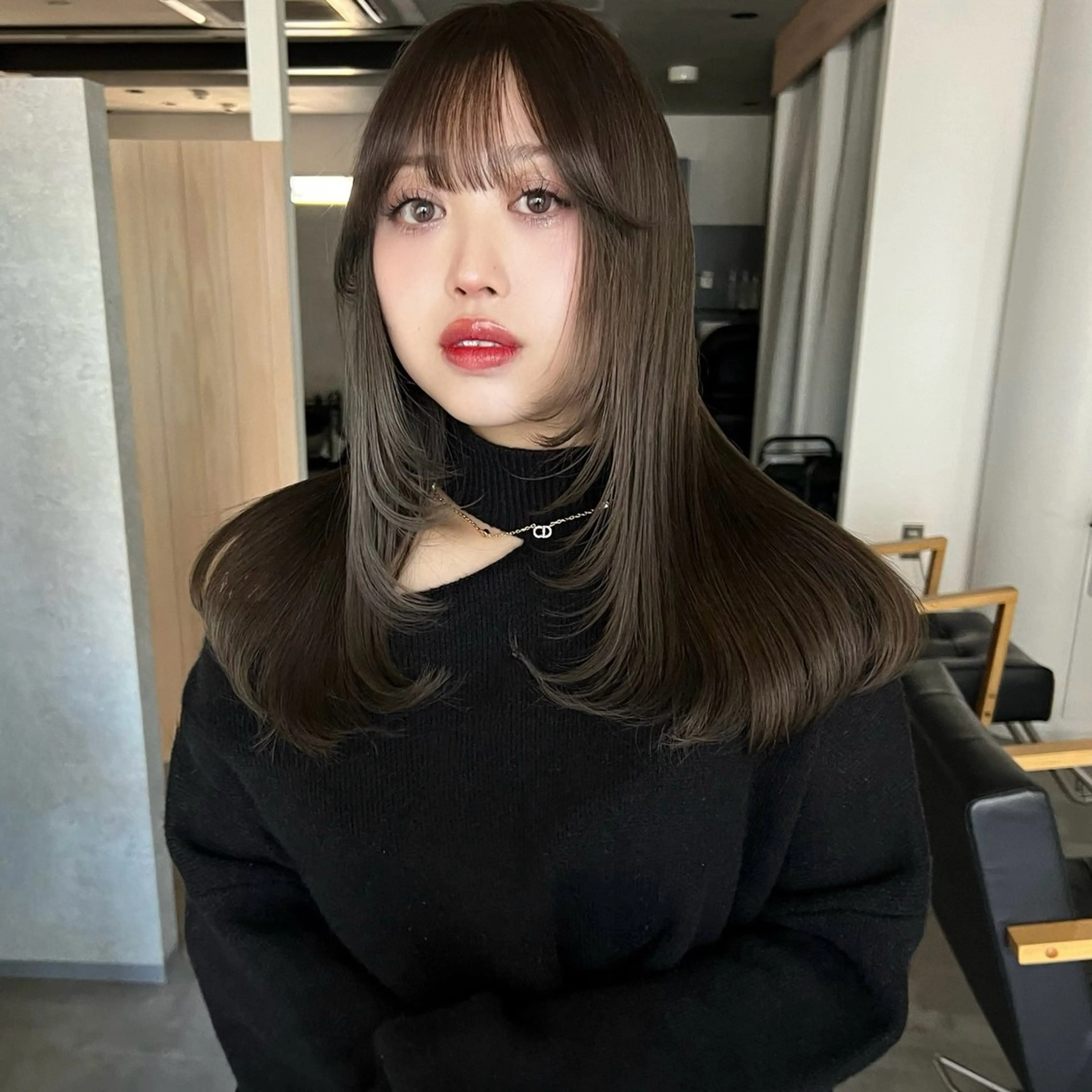 ロング 天使の羽バング・フェザーバング 韓国風ヘア レイヤーカット ワンホンレイヤー カット AI TOKYO　S所属・mizuki 【韓国レイヤー】のヘアスタイル