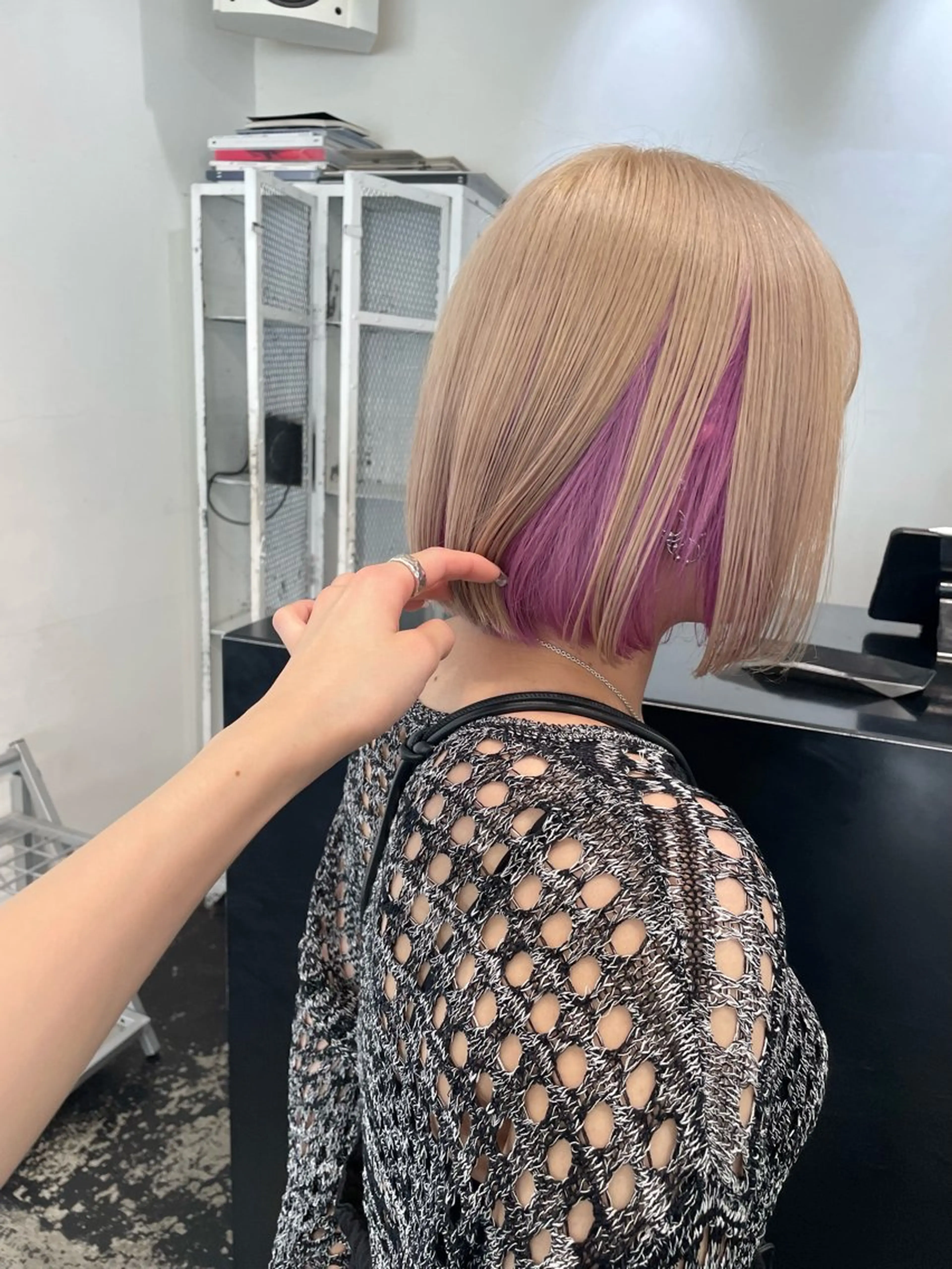 ミディアム カラー パーマ ヘアアレンジ メンズ キッズ メンズブリーチ ブリーチ ブロンド ラベンダーカラー カット ヘアカラー トリートメント 艶ハイトーン/ヘア アレンジAYAKAのヘアスタイル