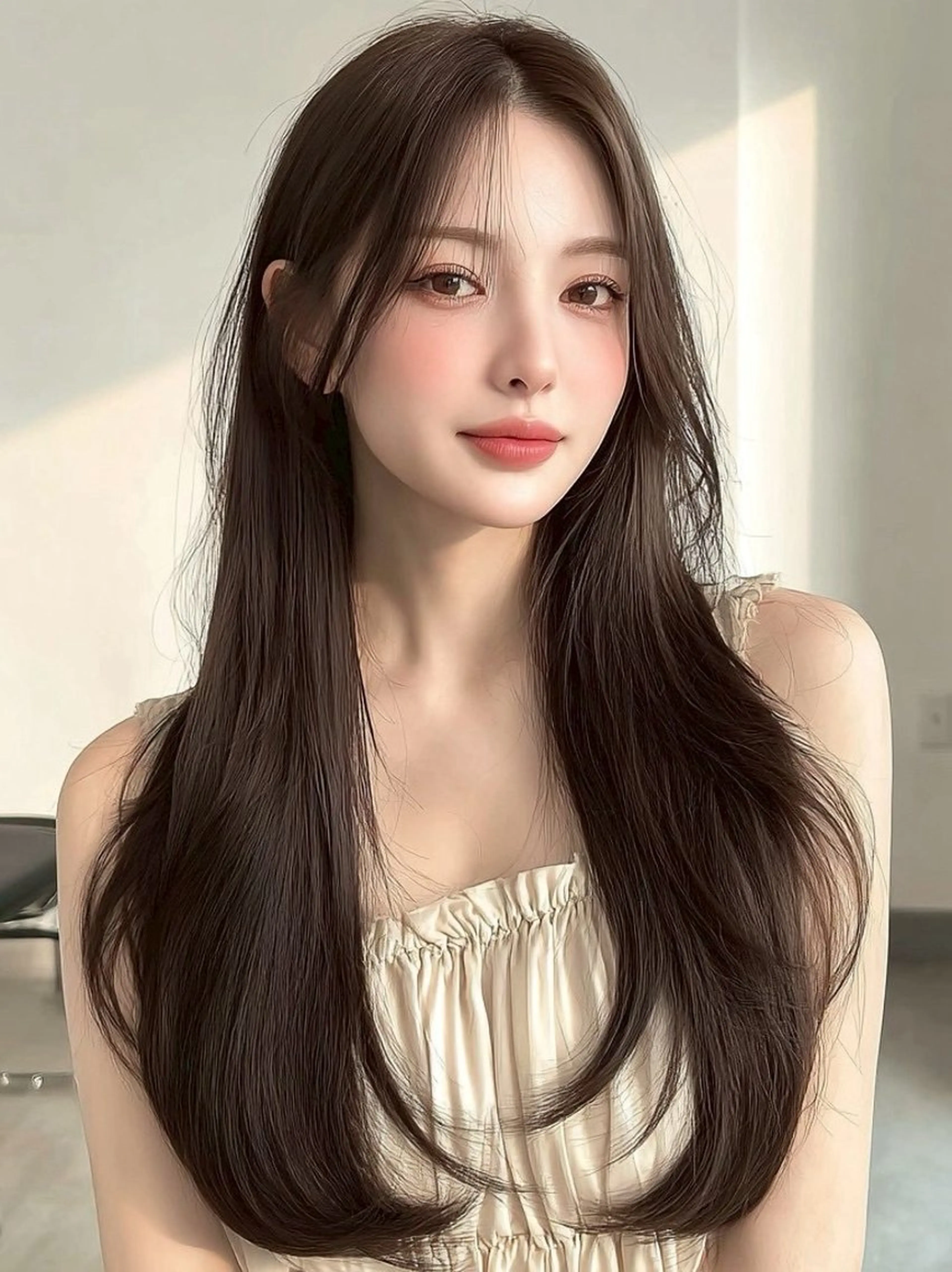 ロング カラー 髪質改善 韓国風ヘア 縮毛矯正 ヘアカラー 西 優衣奈のヘアスタイル